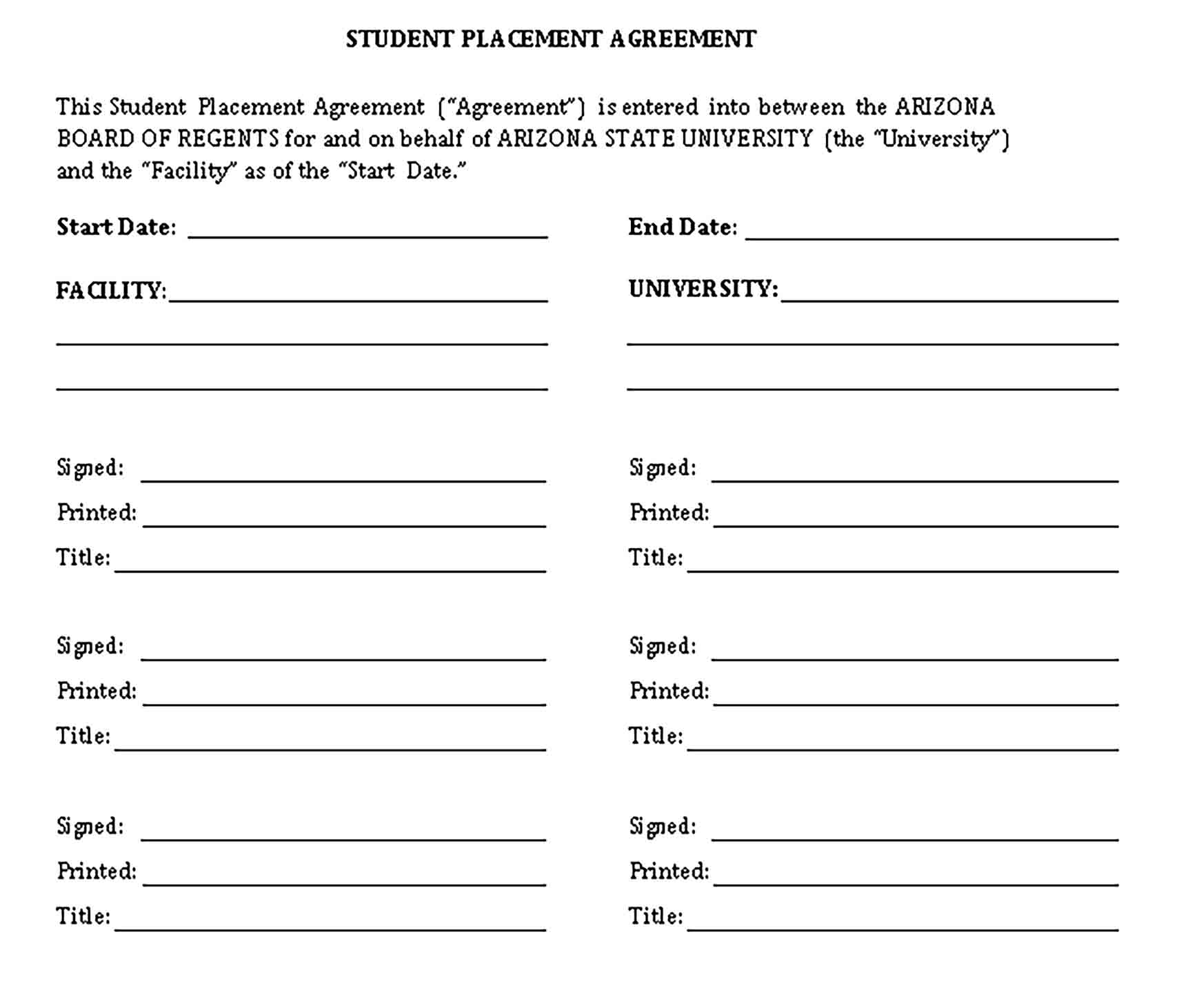 Templates Student Placement Agreement Sample