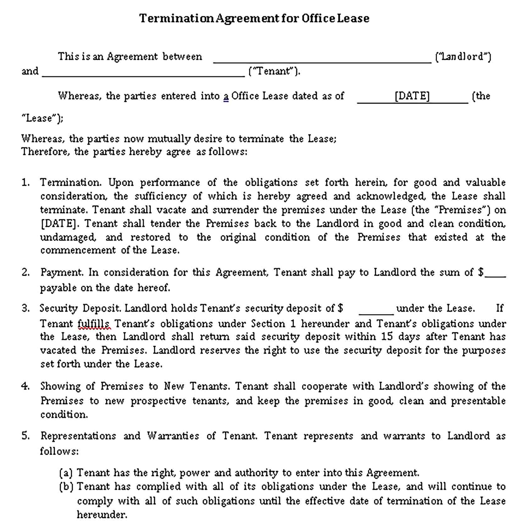 Templates Termination Agreement Office Lease Description Sample