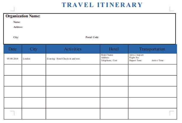 Templates Travel Itinerary Example 1