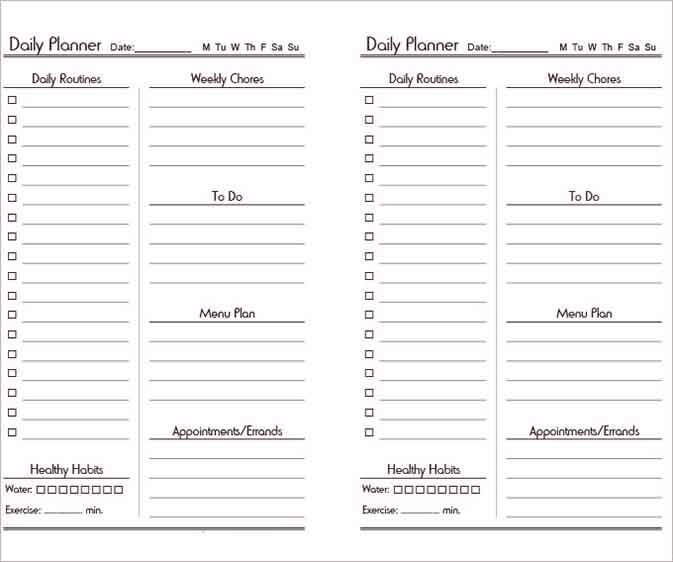 Templates daily planner 4 Example