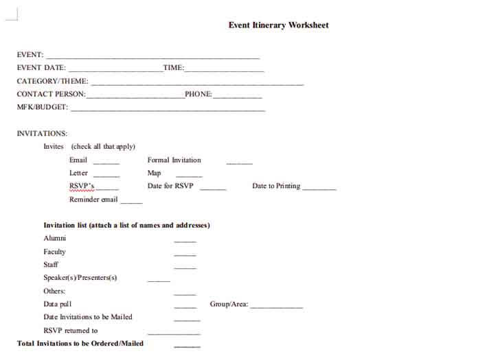 Templates event itinerary worksheet Example 1