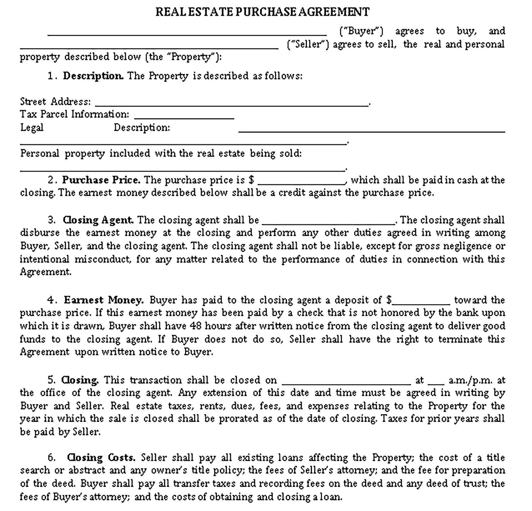 Templates l Estate Purchase Agreement Sample