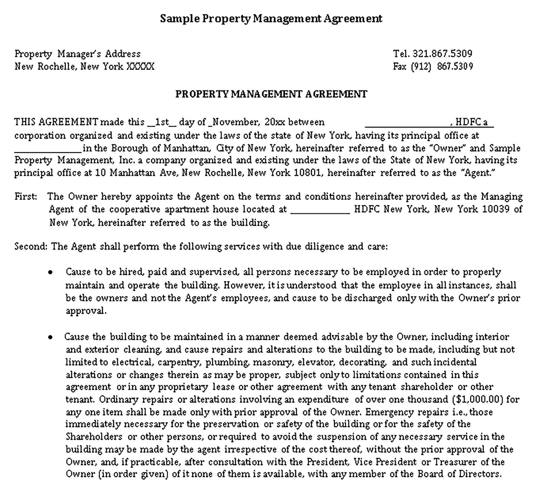 Templates mgt agreement Sample
