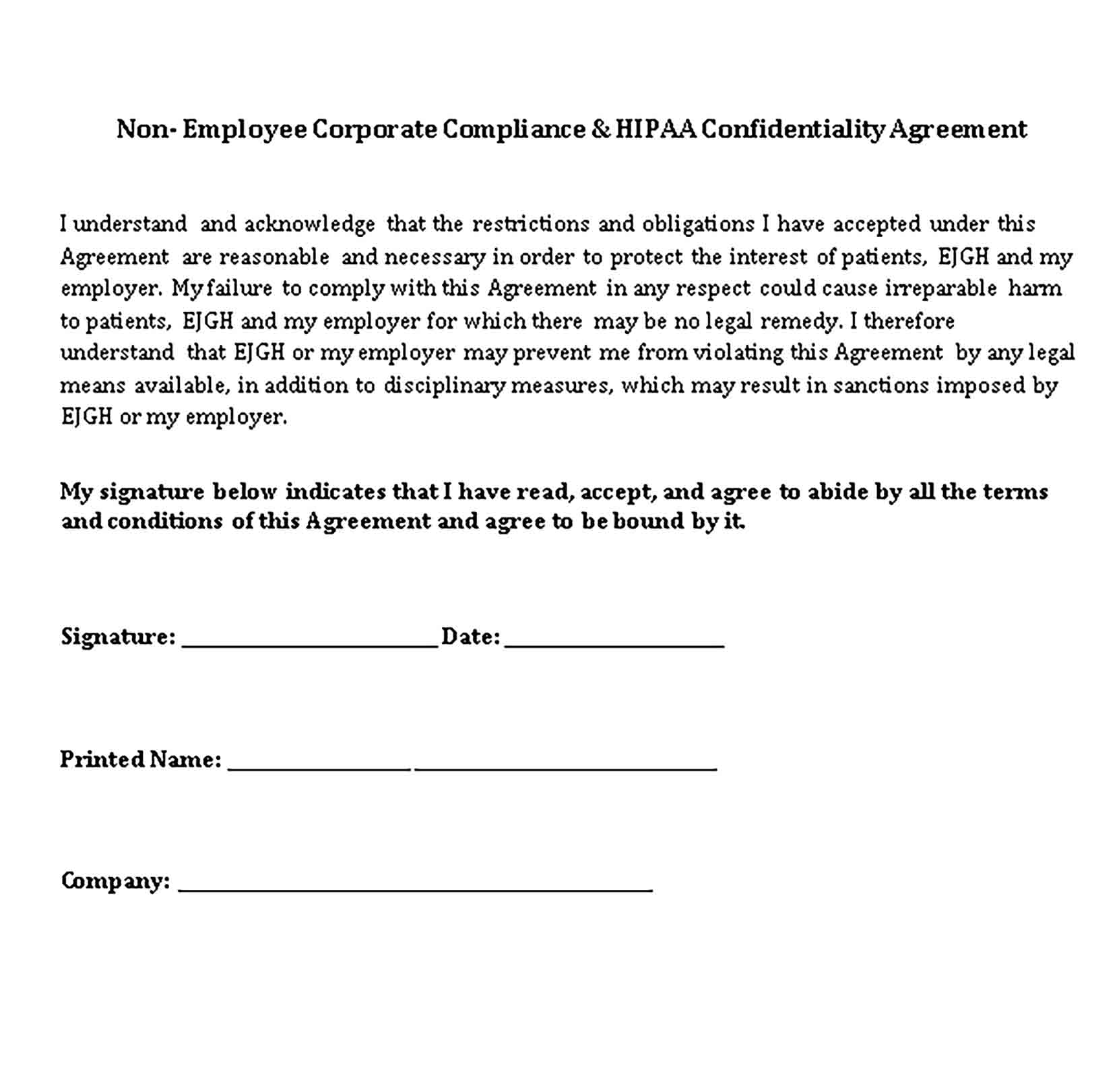 Templates non employee compliance and HIPAA Confidentiality Agreement Sample