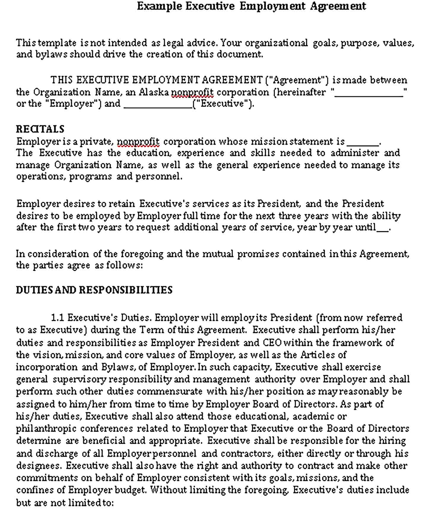 Templates of Executive Employee Agreement Sample