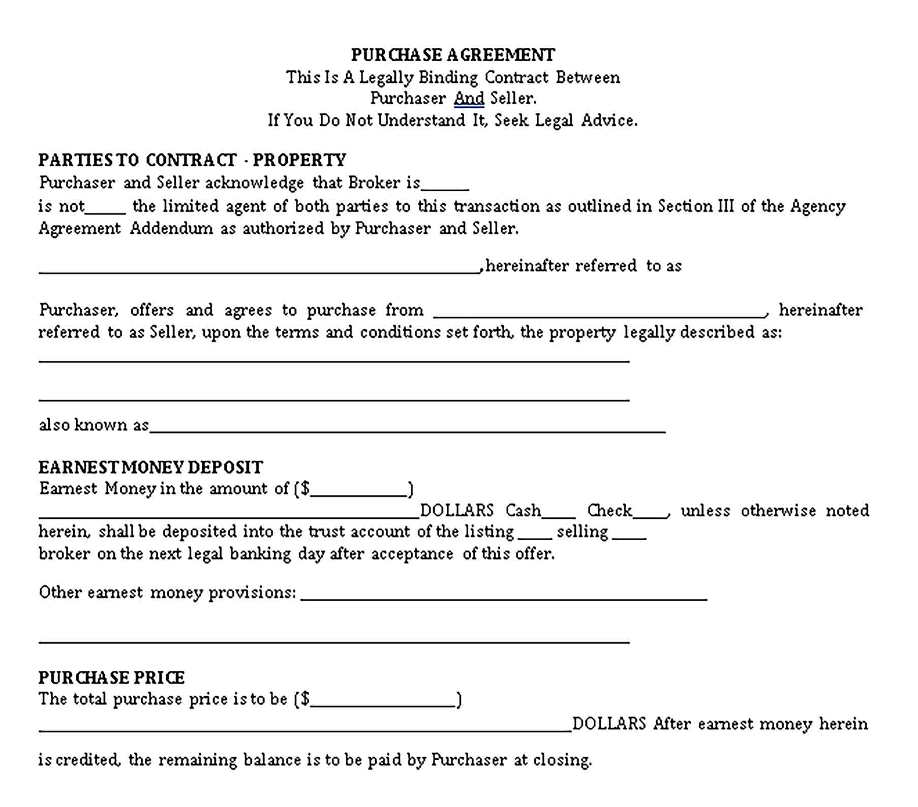 Templates purchase agreement1 Sample