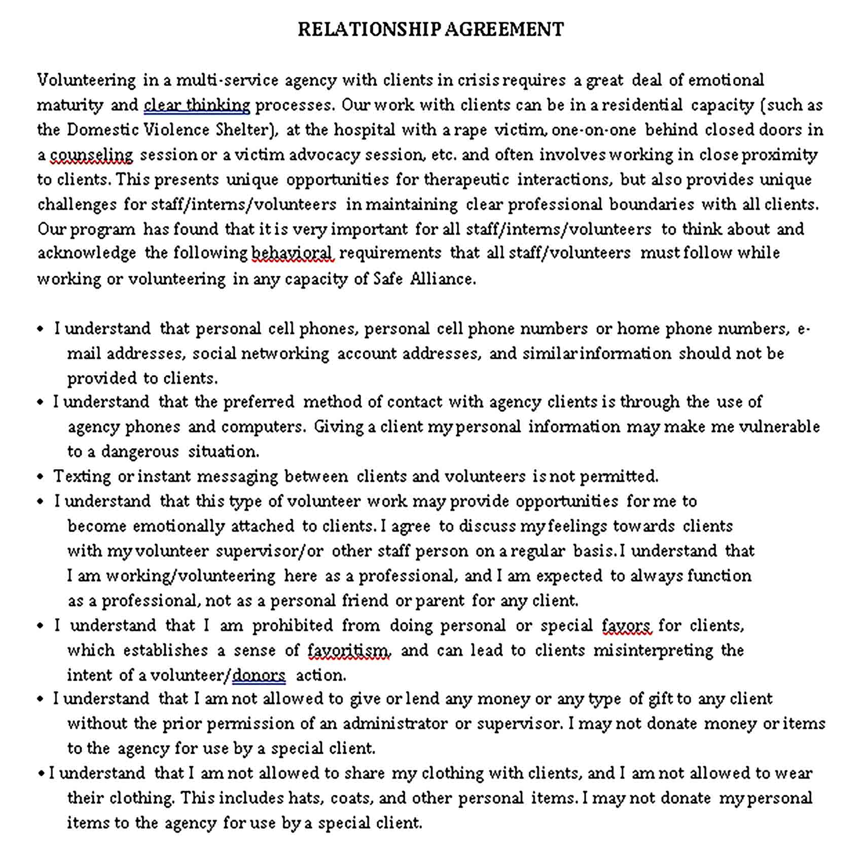 Templates relationship agreement Sample 001