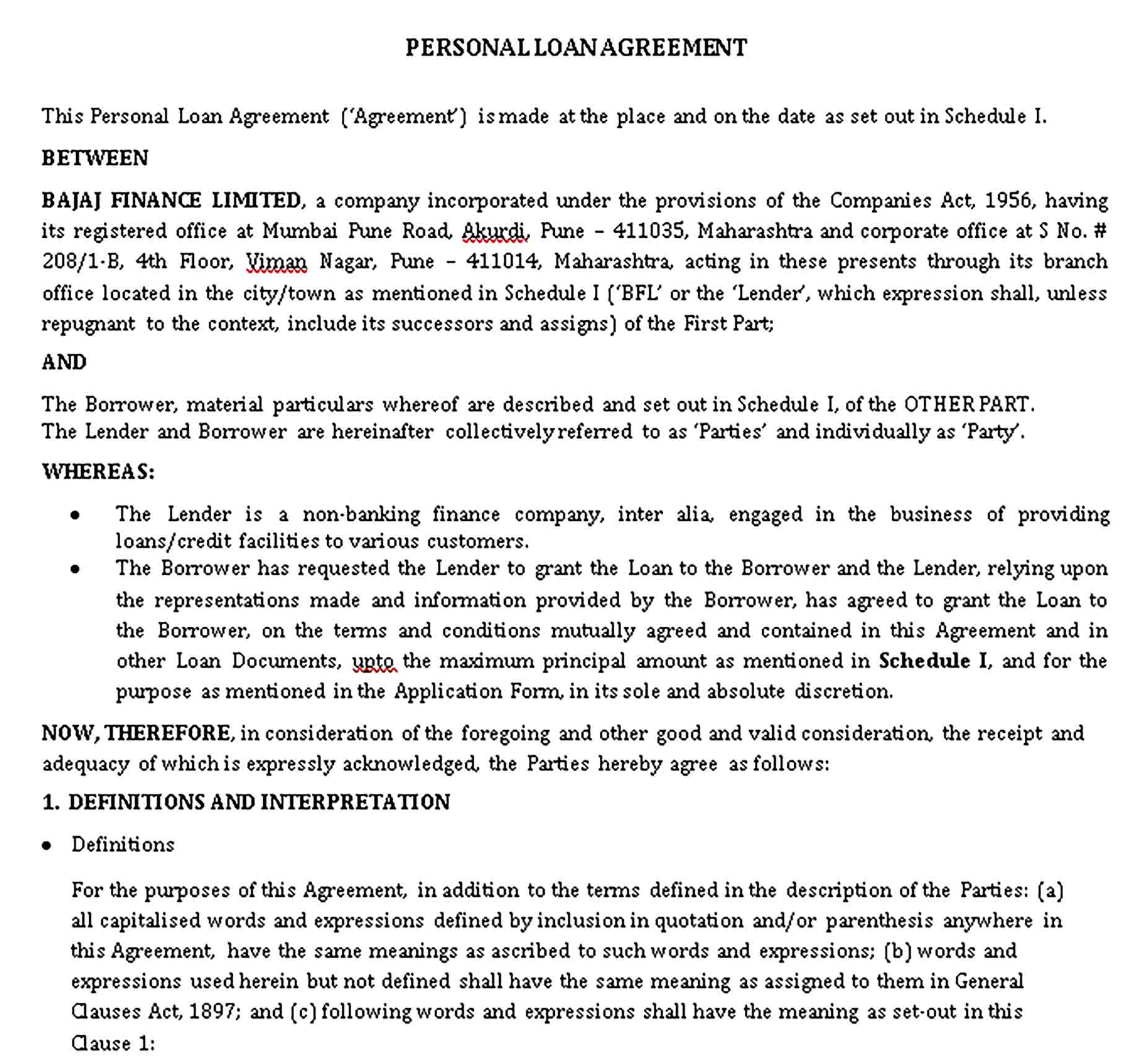 Templates simple Personal Loan Agreement Sample