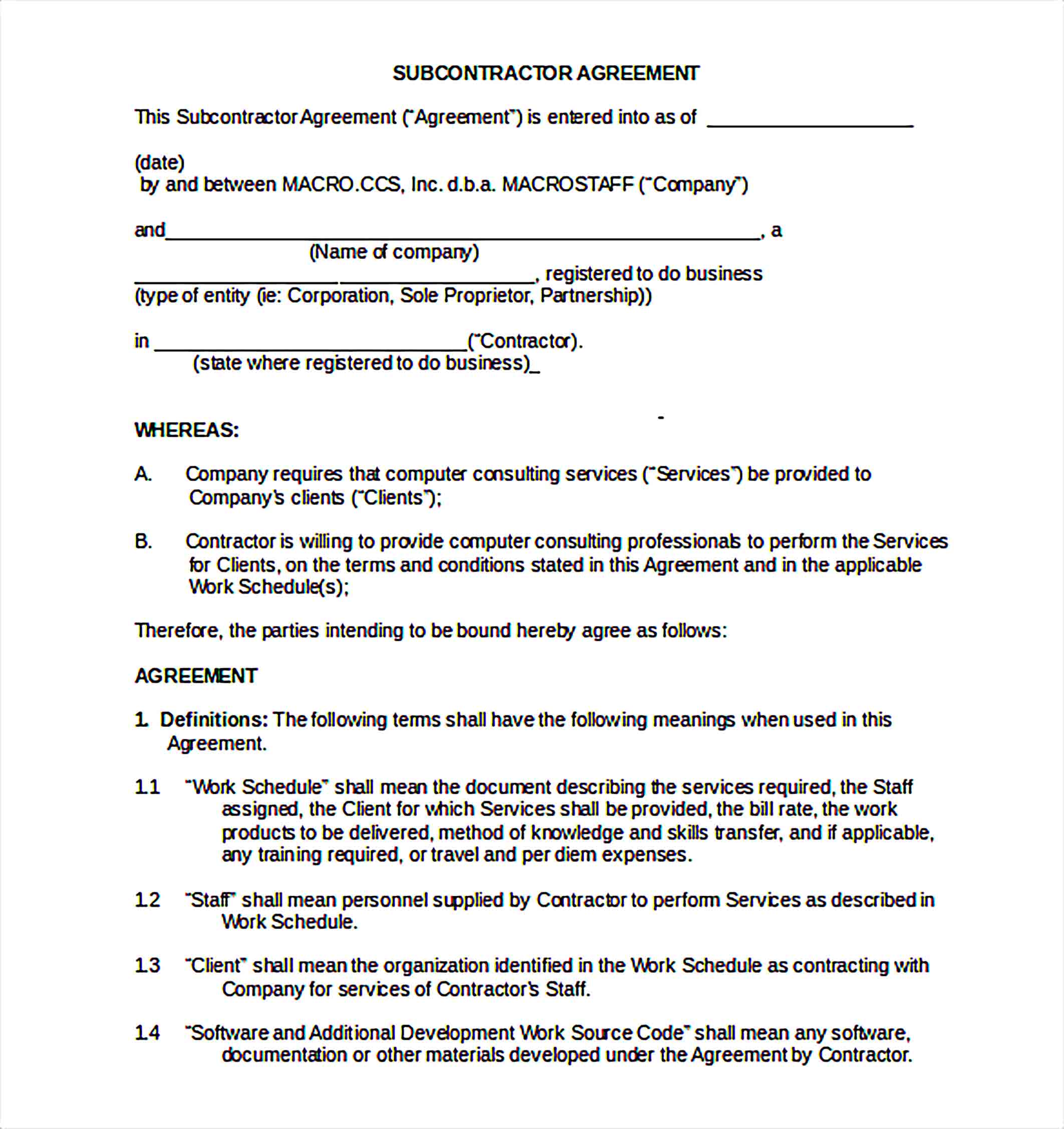 Templates subcontractor non compete agreement Word Doc Sample