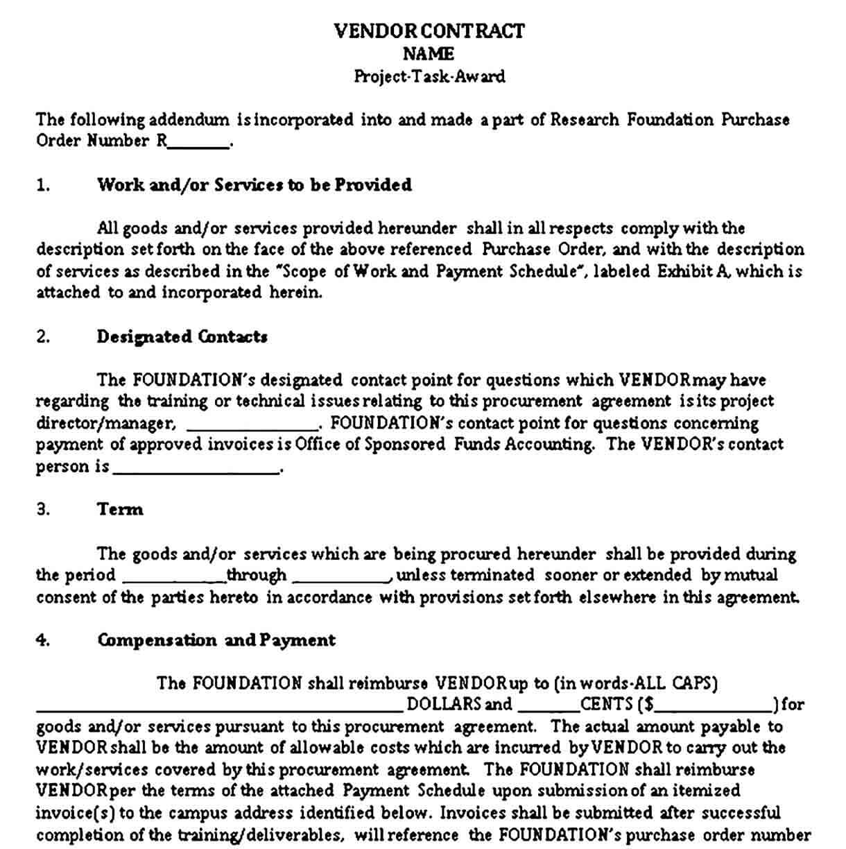 Vendor Contract Agreement Template