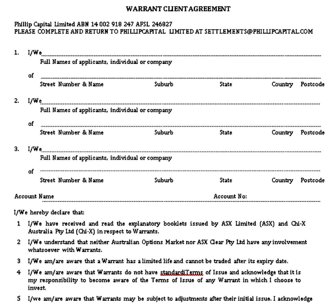 Warrant Client Agreement