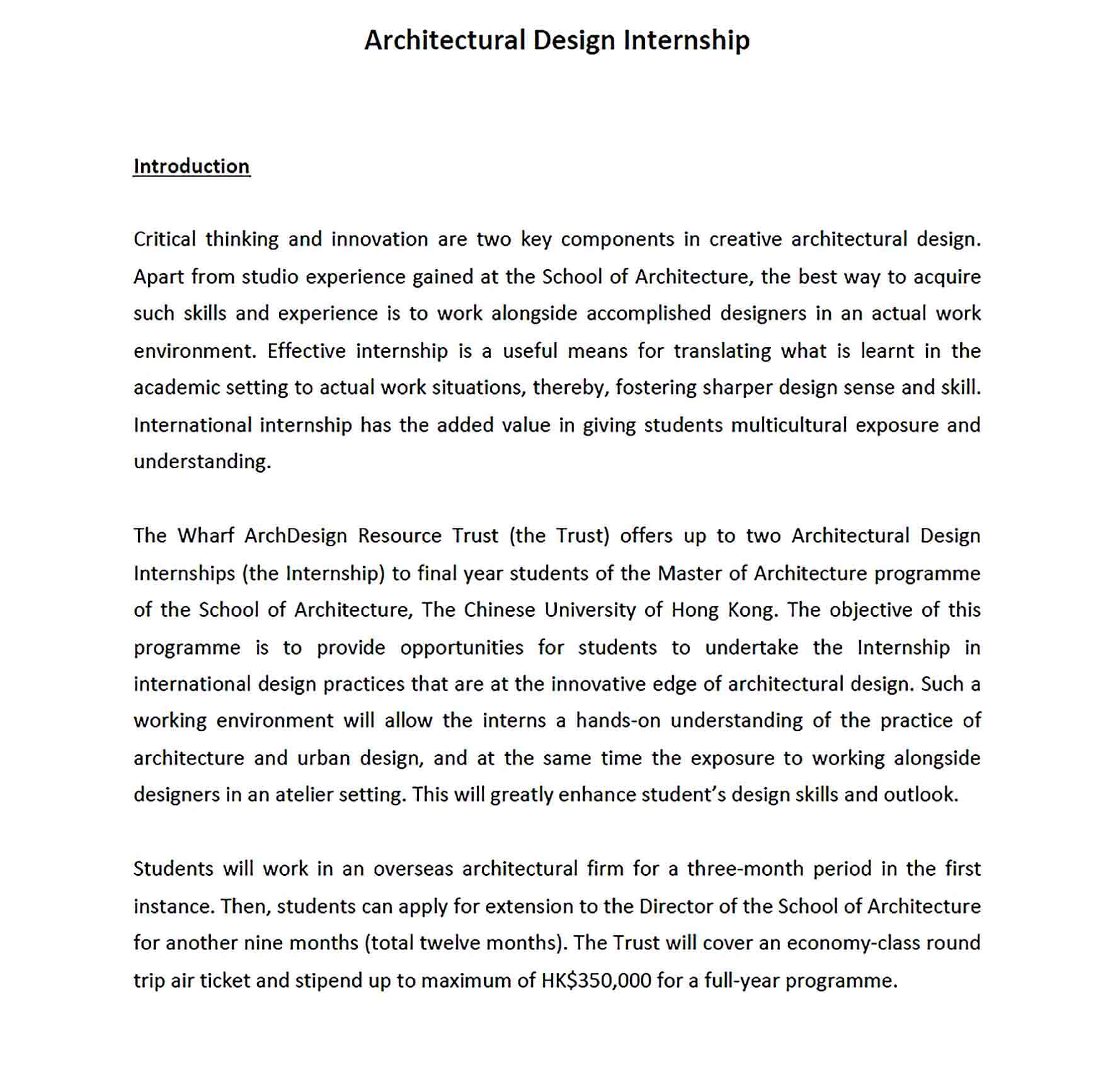 Architecture Student Internship Report Template