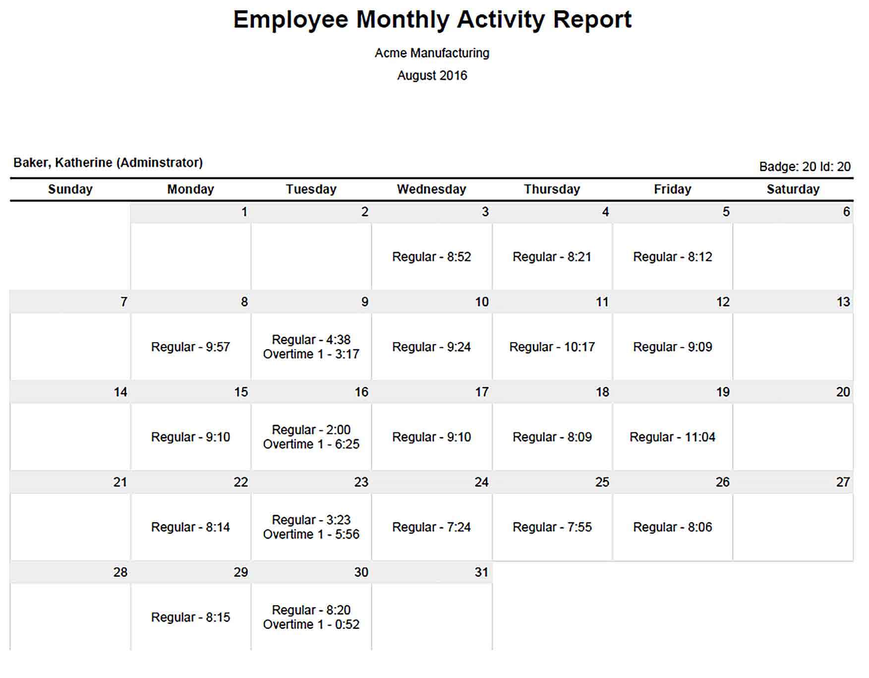 Employee Monthly Activity Report