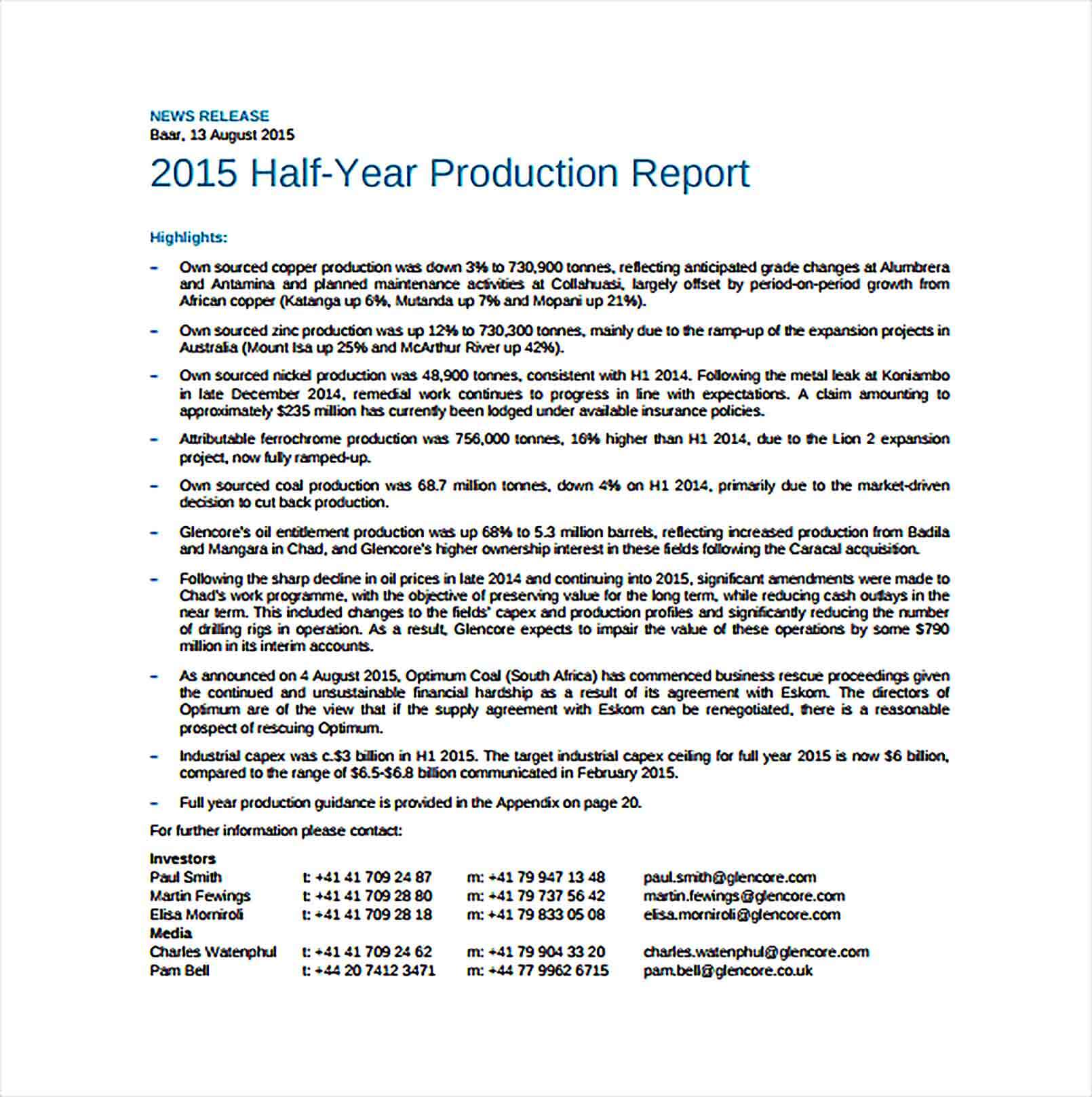 Half Year Production Report PDF Template Free Download