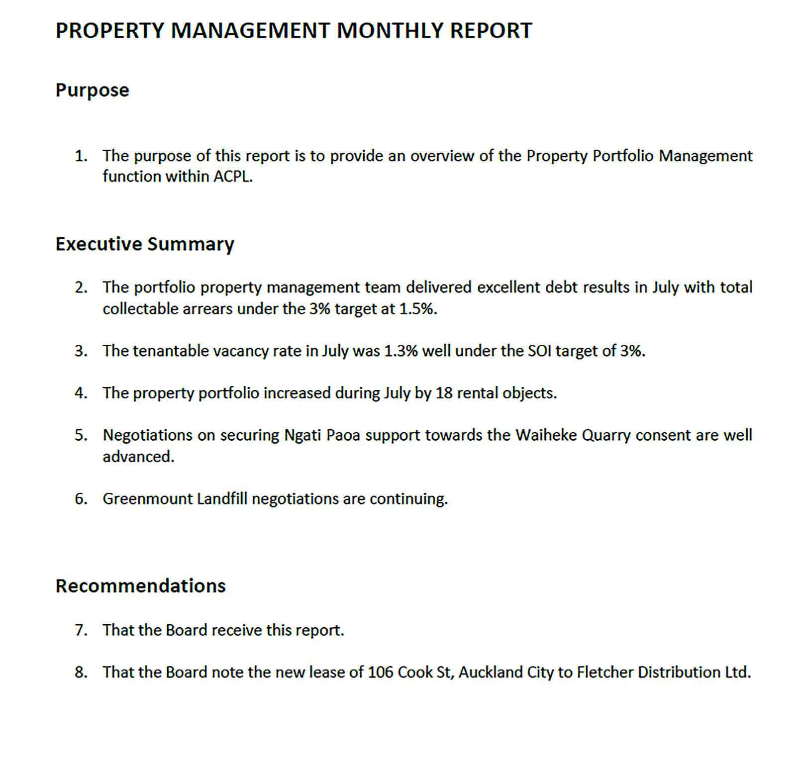 Monthly Property Management Report