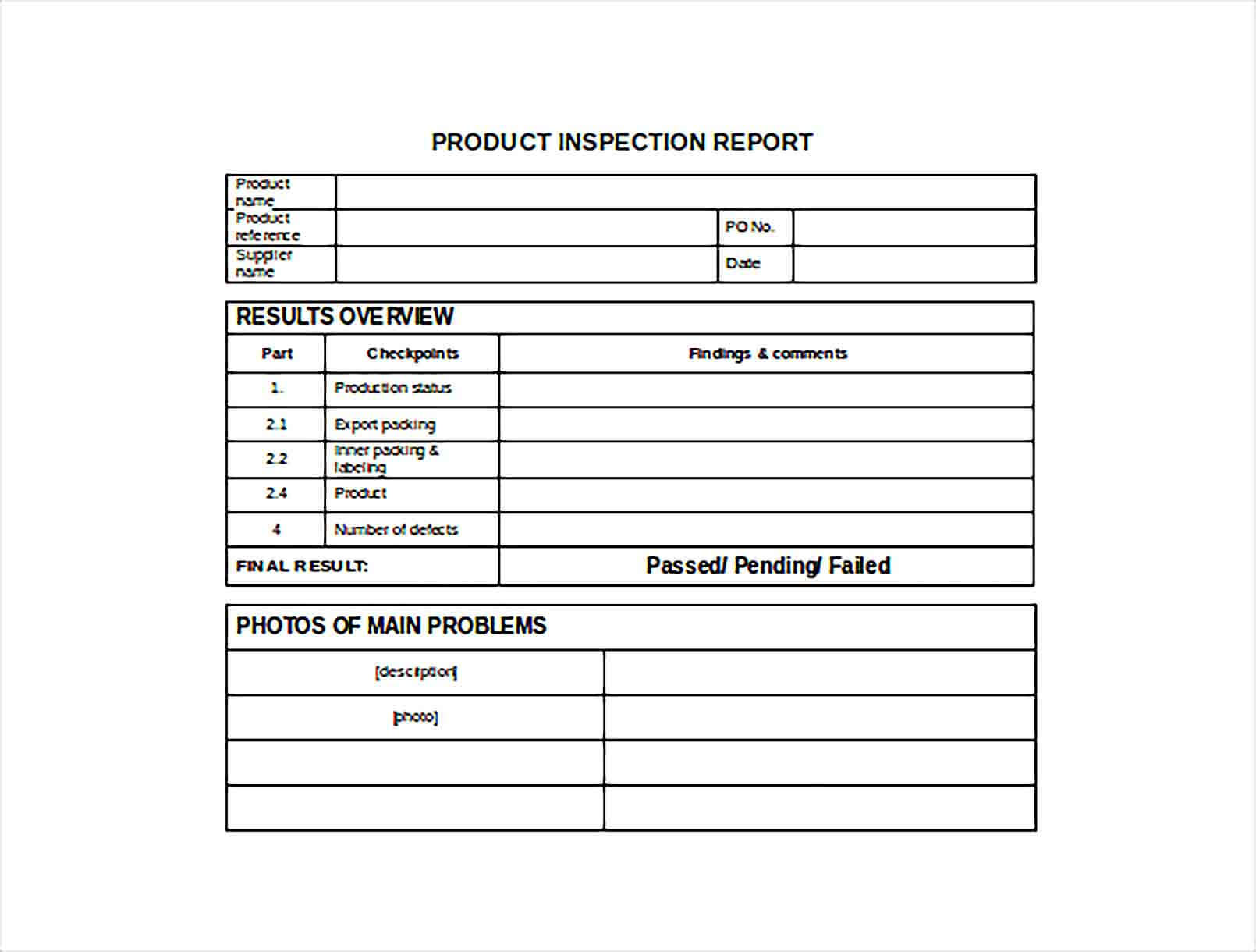 Product Inspection Report Word Template Free Download