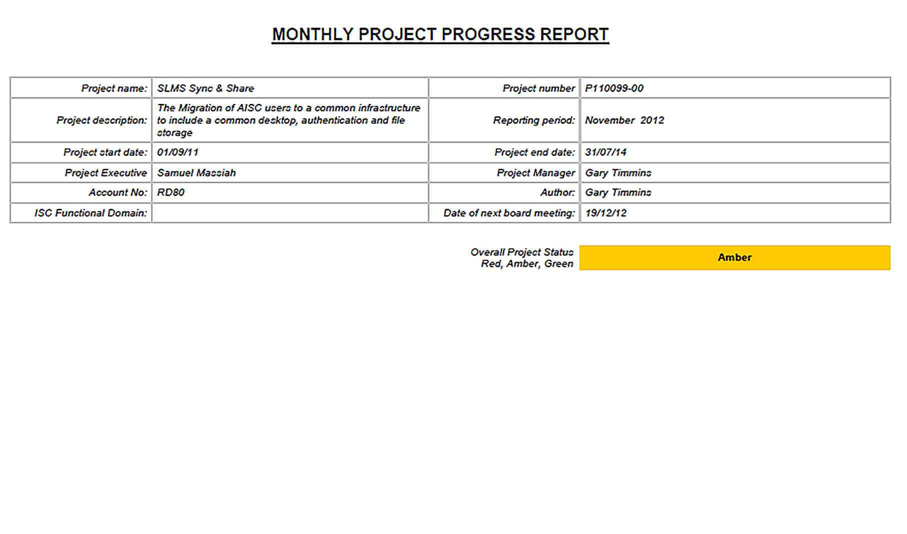 Project Monthly Progress Report