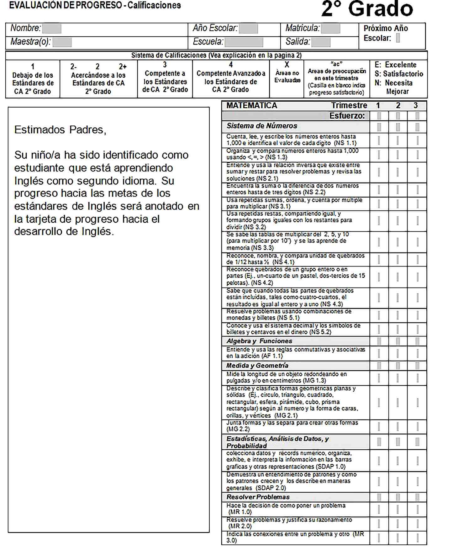 Sample 2nd Grade Student Report Card Template Word Format Editable