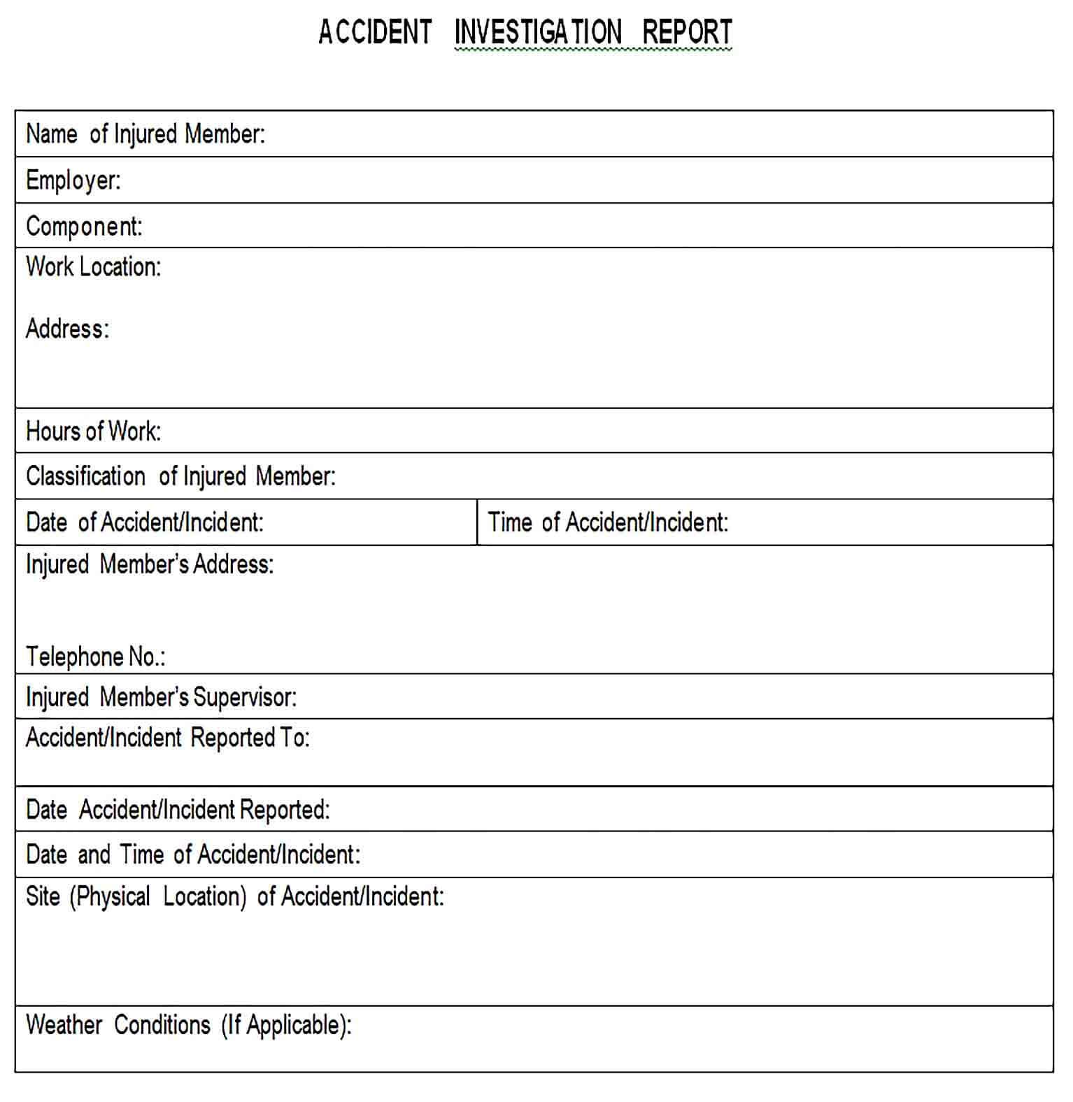 Sample Accident Investigation Report Template