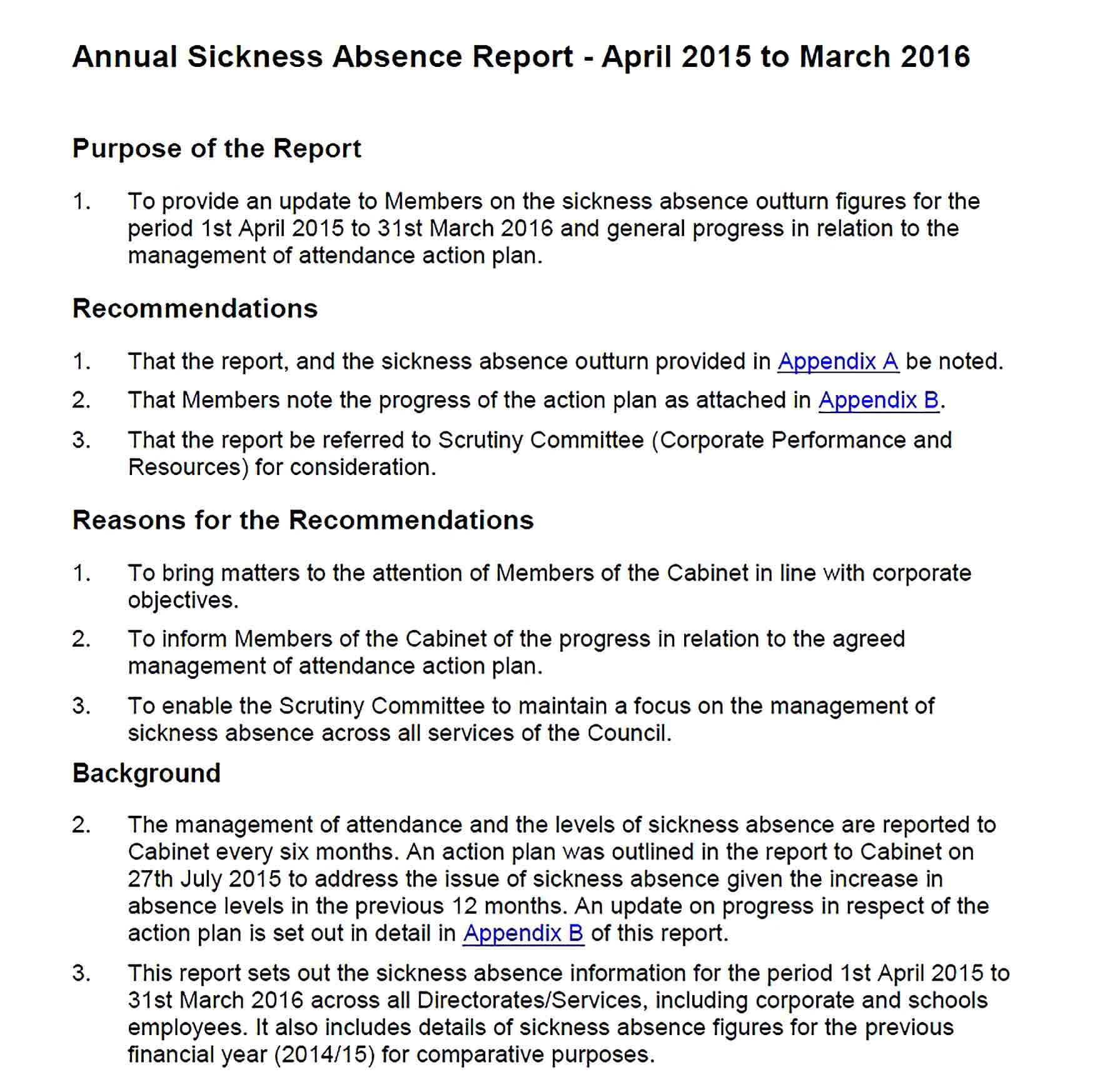 Sample Annual Sickness Absence Report