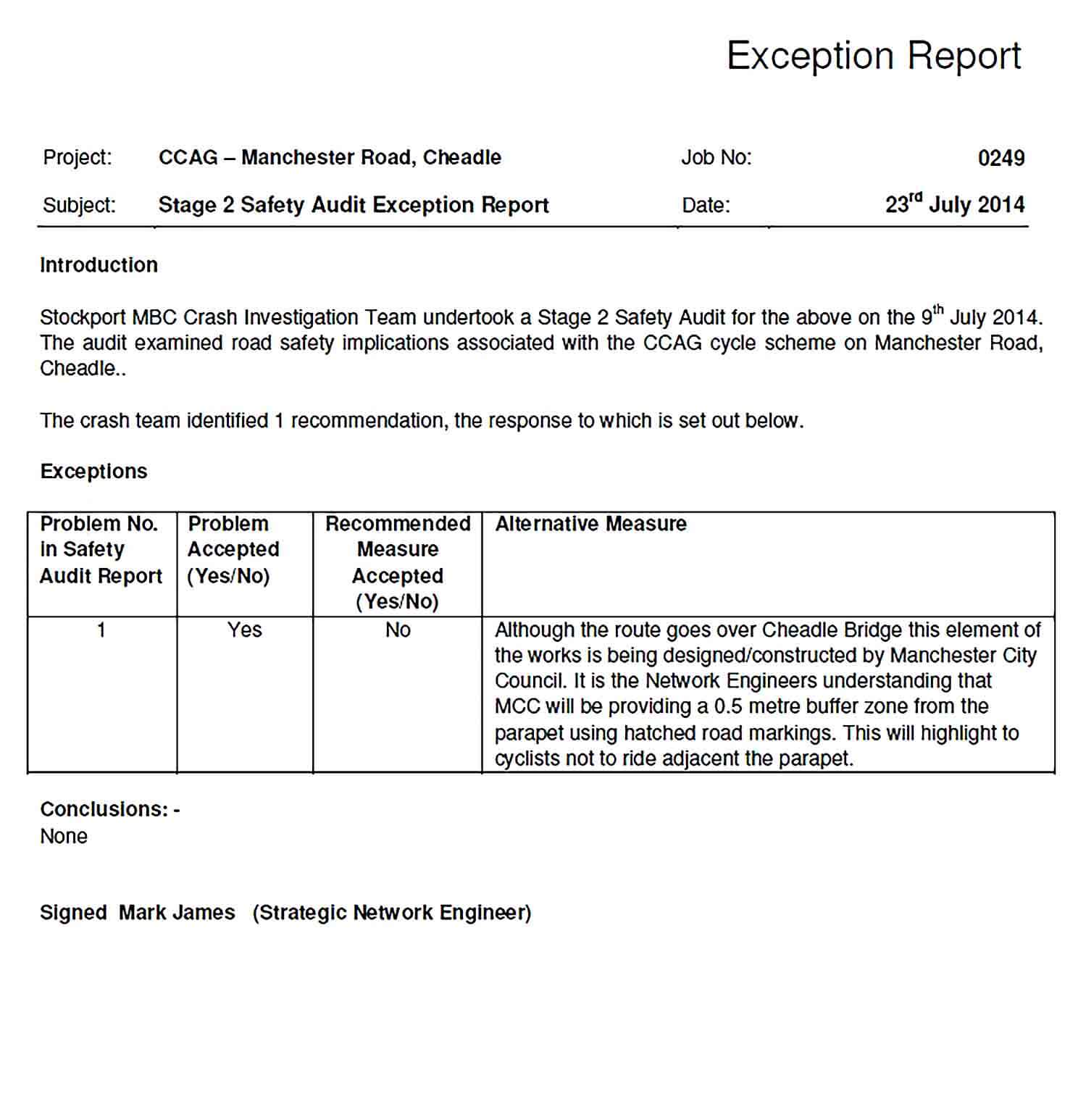 Sample Audit Exception Report Template