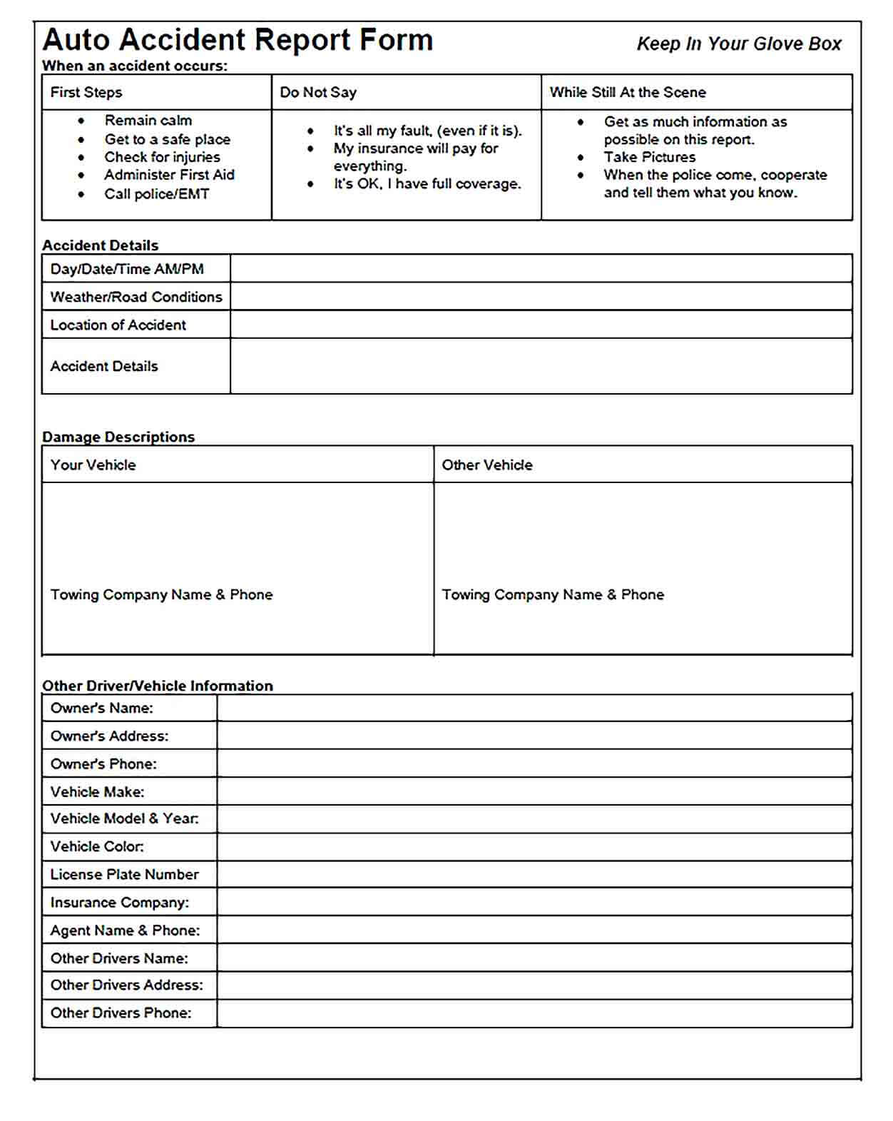 Sample Auto Accident Report Template