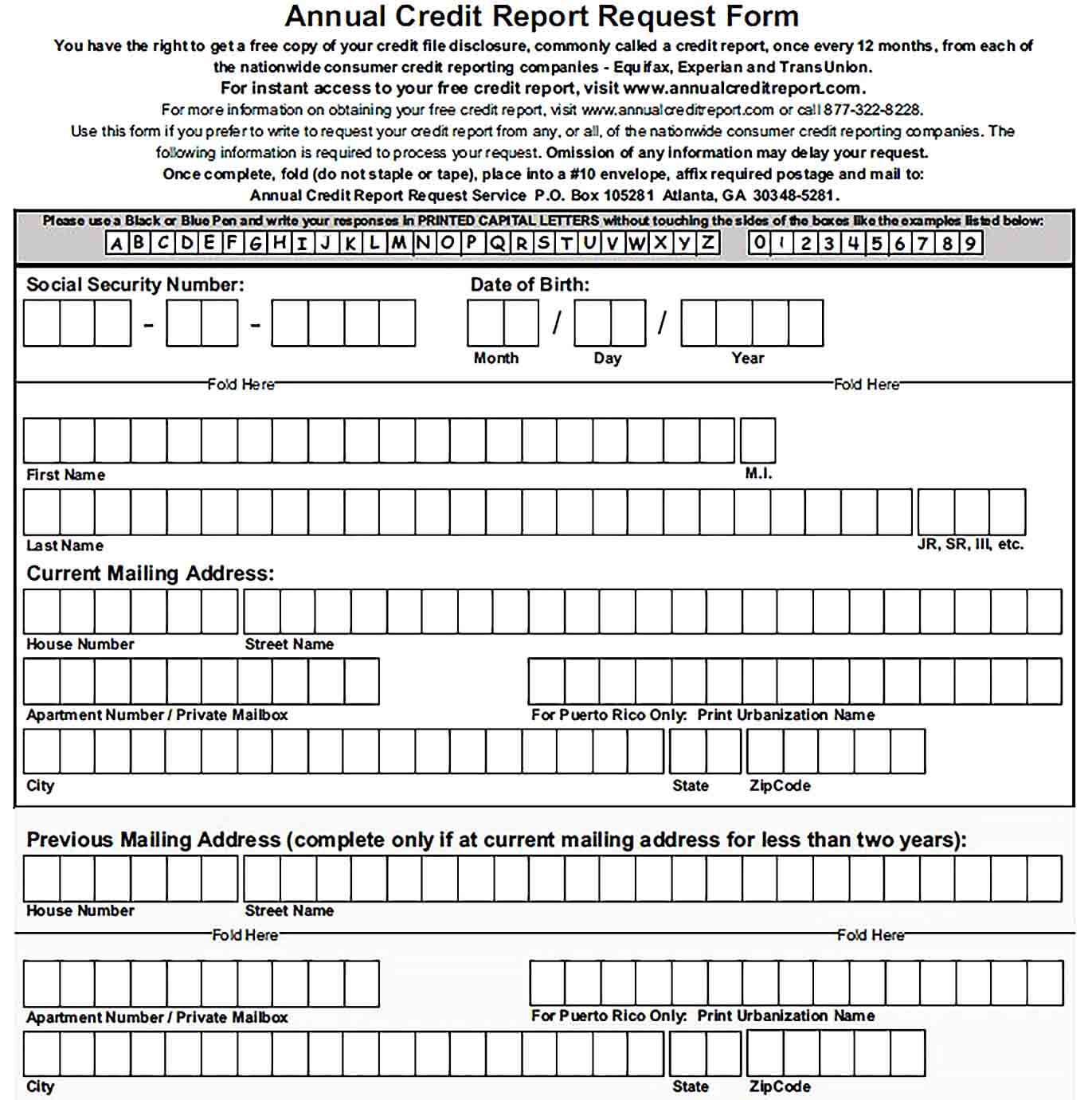 Sample Best Annual Credit Report Request Form