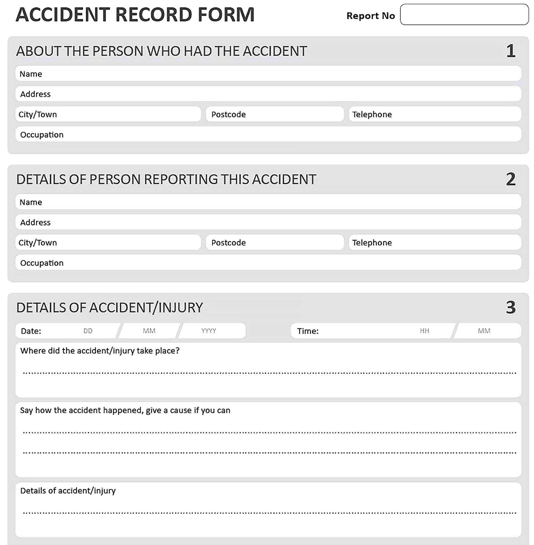 Sample Blank Accident Report Template 1