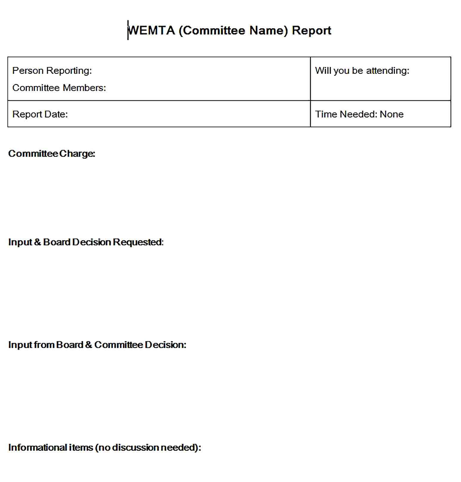 Sample Blank Board Committee Report Template Word Format Sample