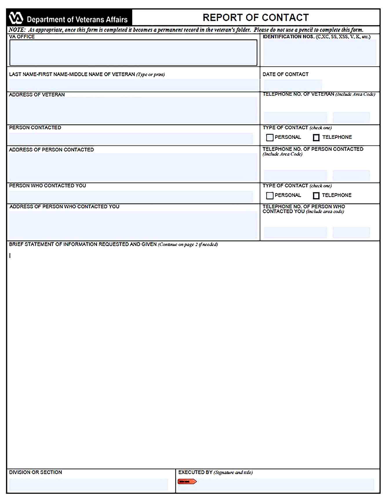 Sample Blank Contact Report Template 1