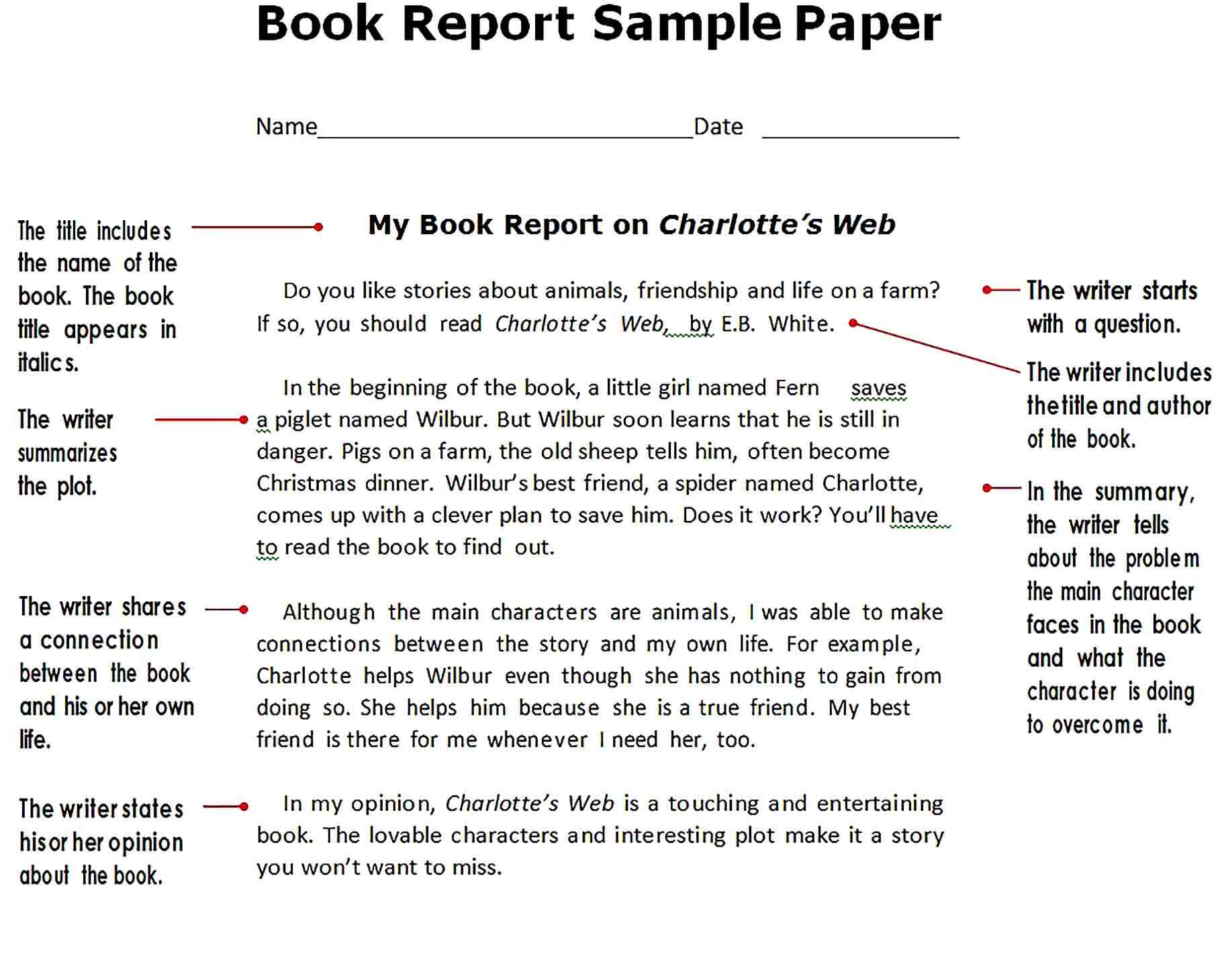 Sample Book Report Sample Paper Template