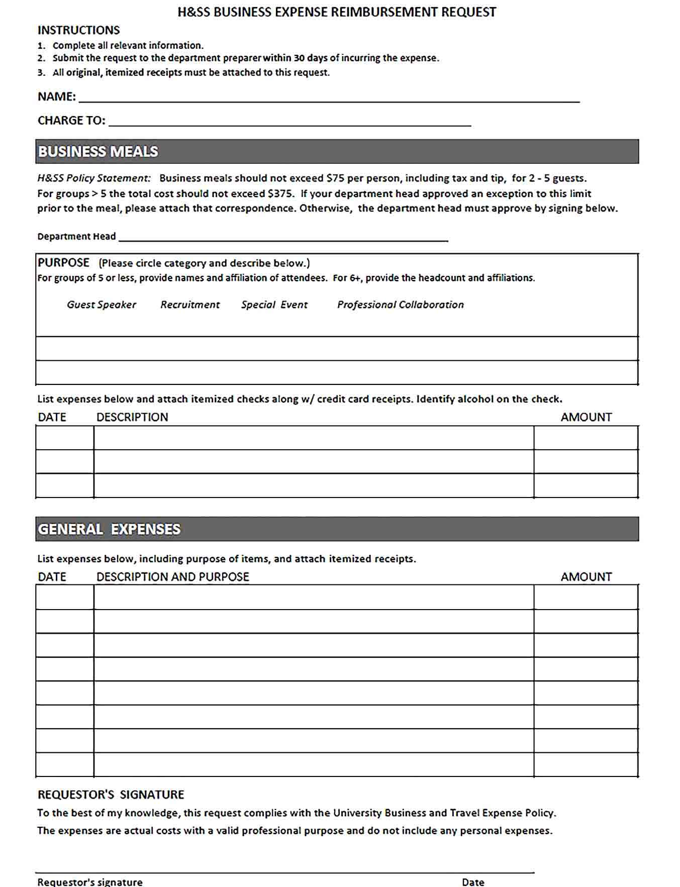 Sample Business Expense Report Form