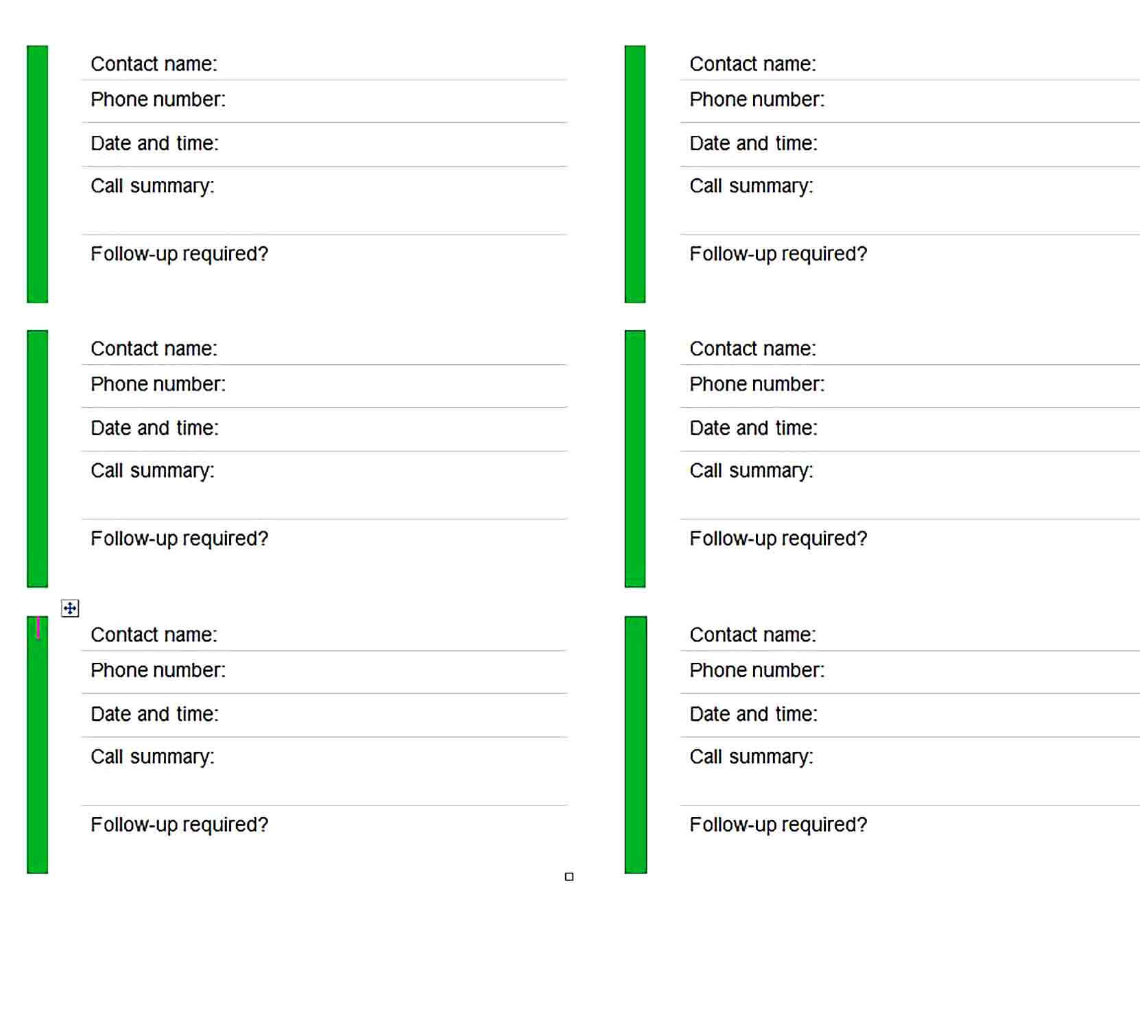 Sample Client Call Log Template