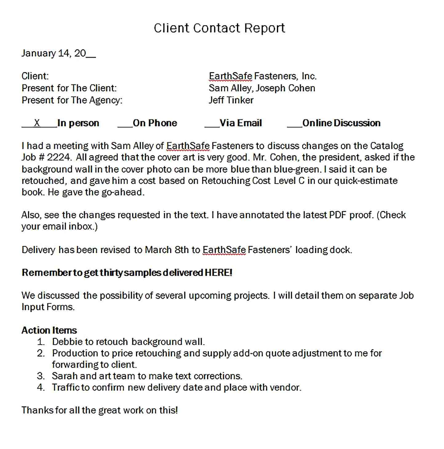Sample Client Contact Report 1