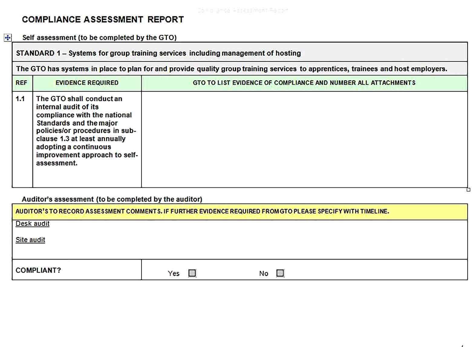 Sample Compliance Assessment Report Template
