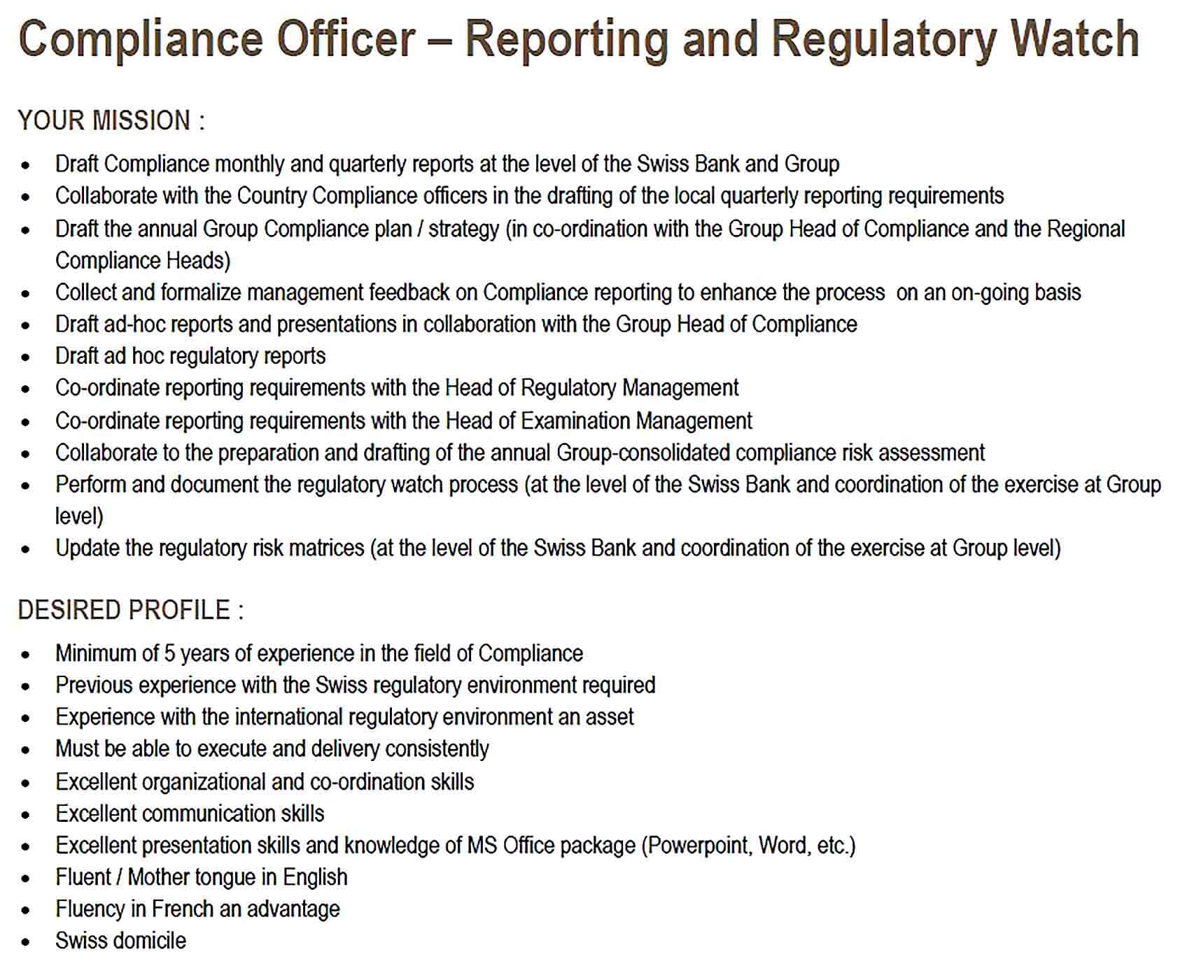 Sample Compliance Officer Report Template