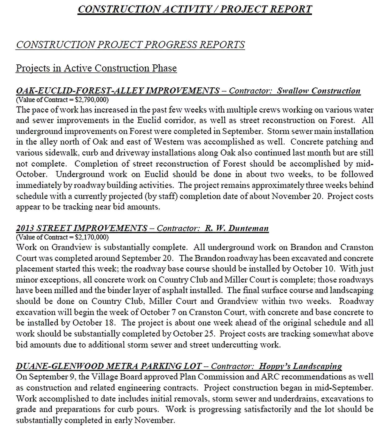 Sample Construction Activity Project Report Template
