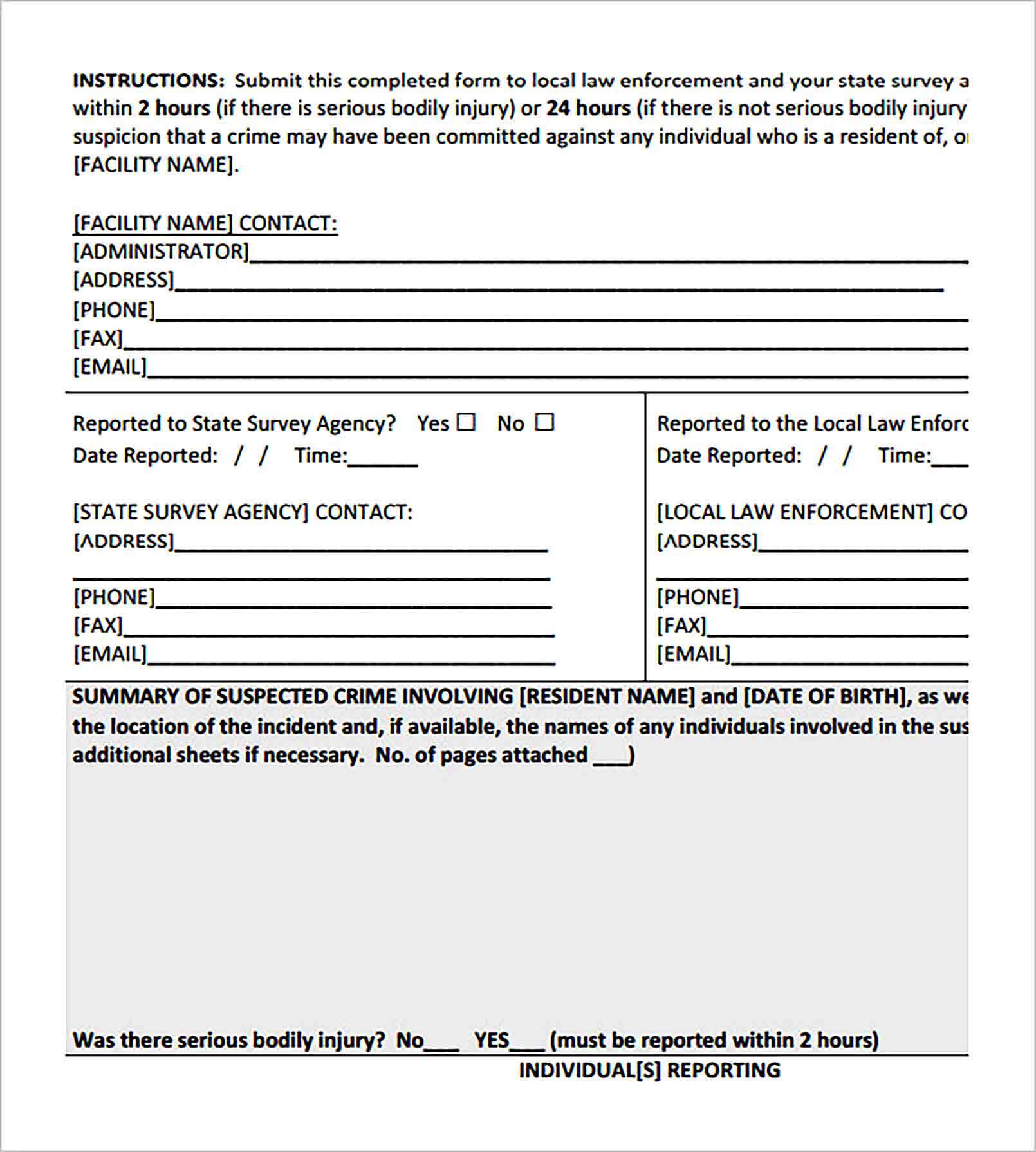 Sample Crime Report Form Template 1