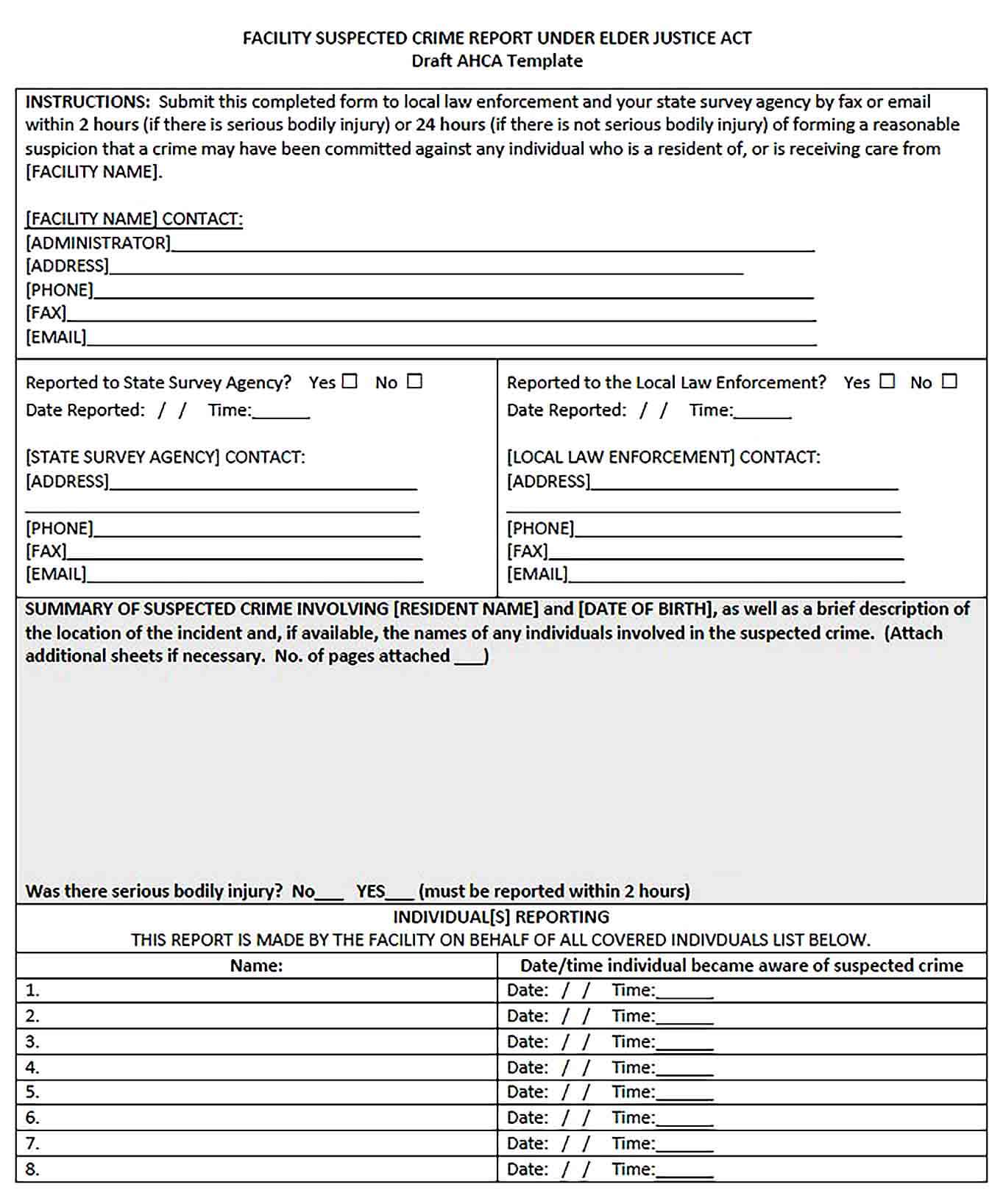 Sample Crime Report Form Template