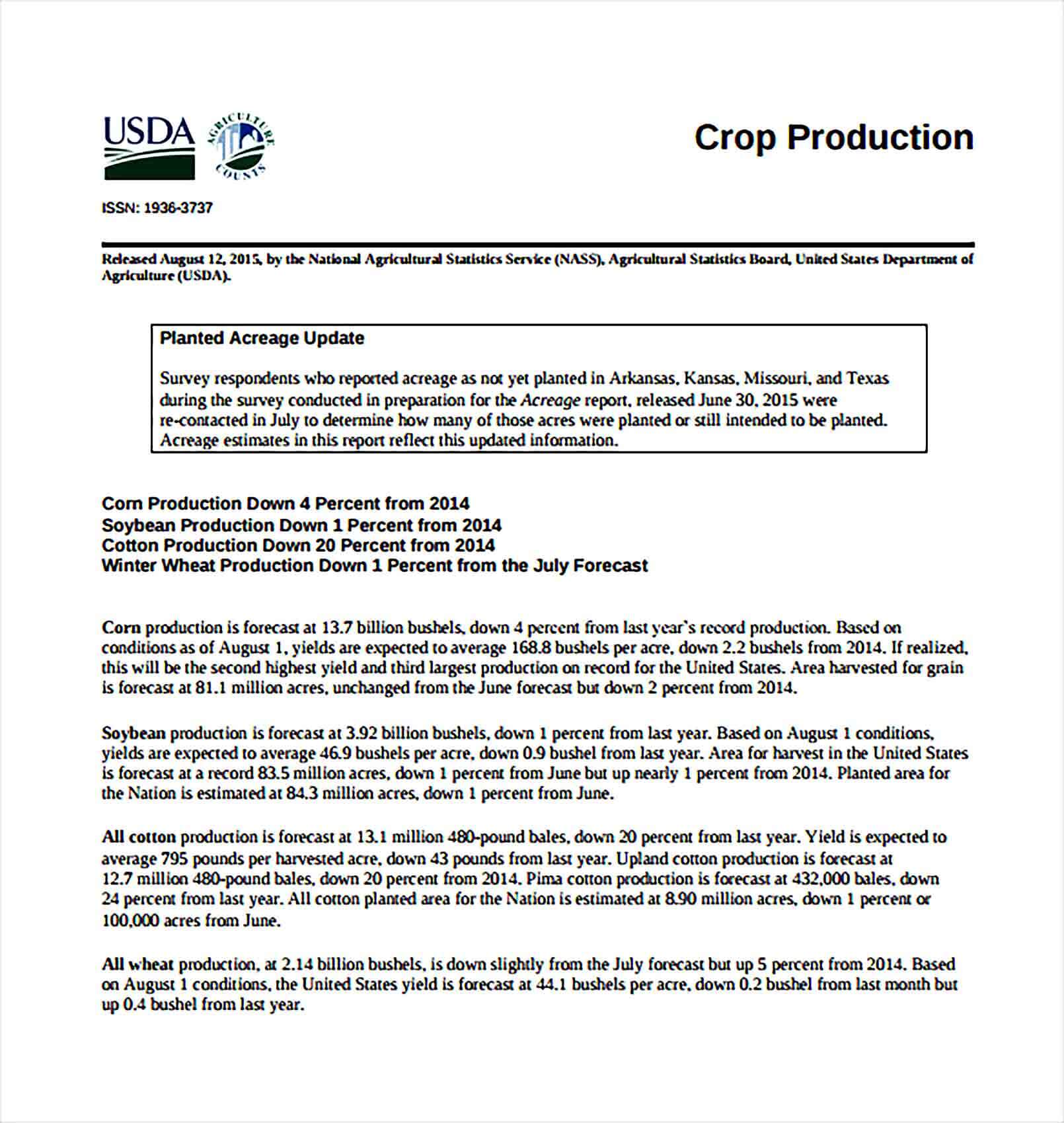 Sample Crop Production Report PDF Template