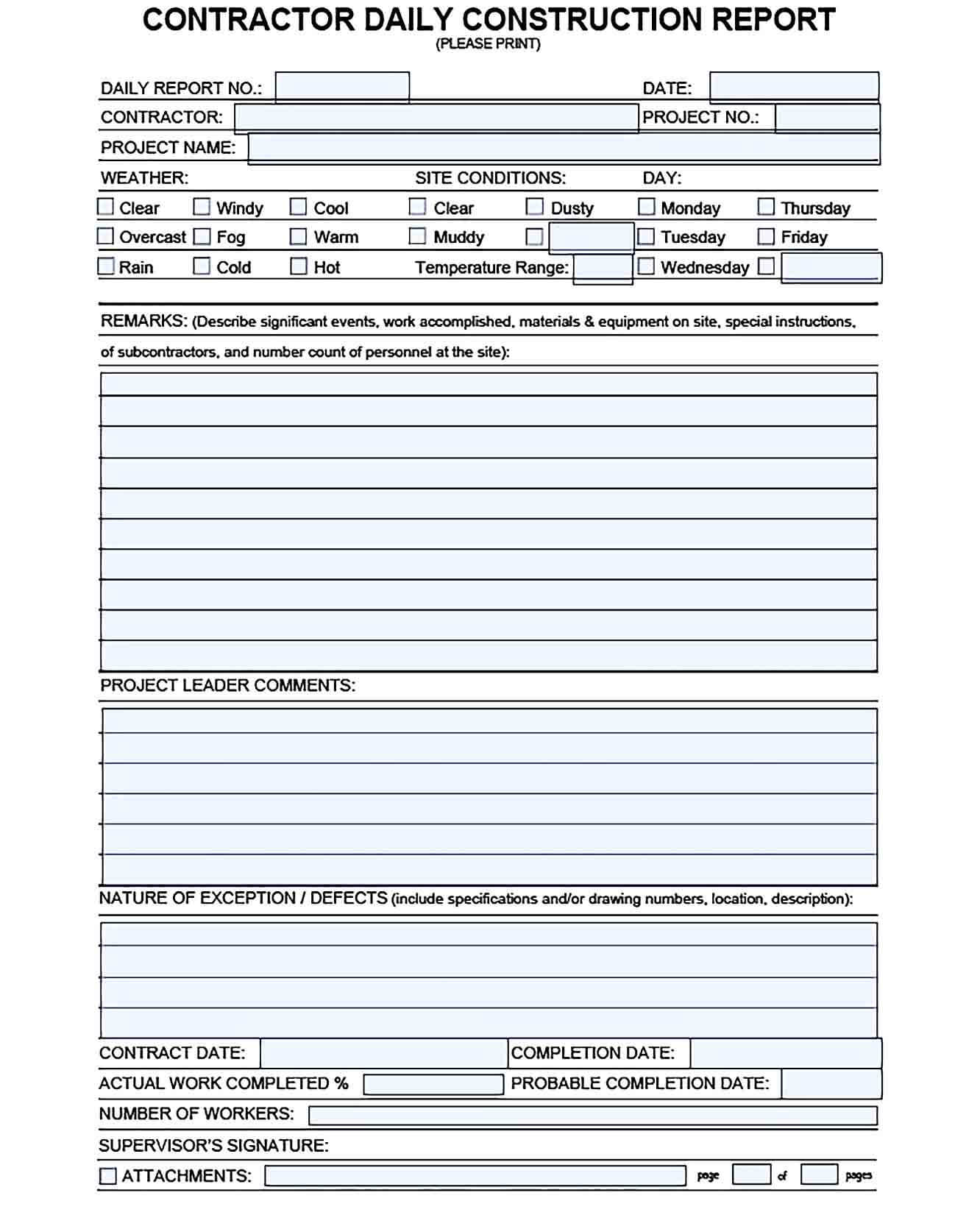 Sample Daily Report Template