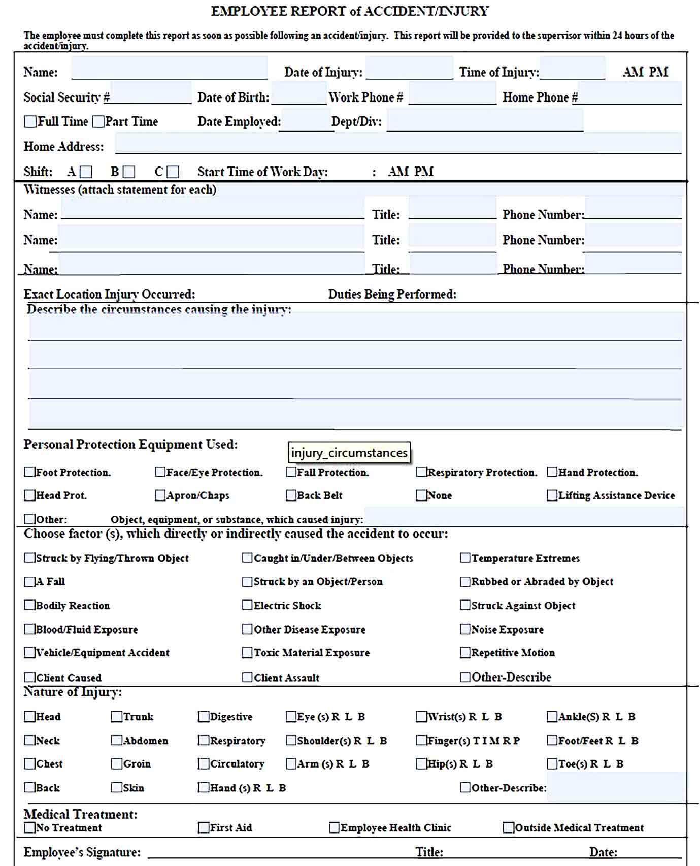 Sample Employee Accident Report