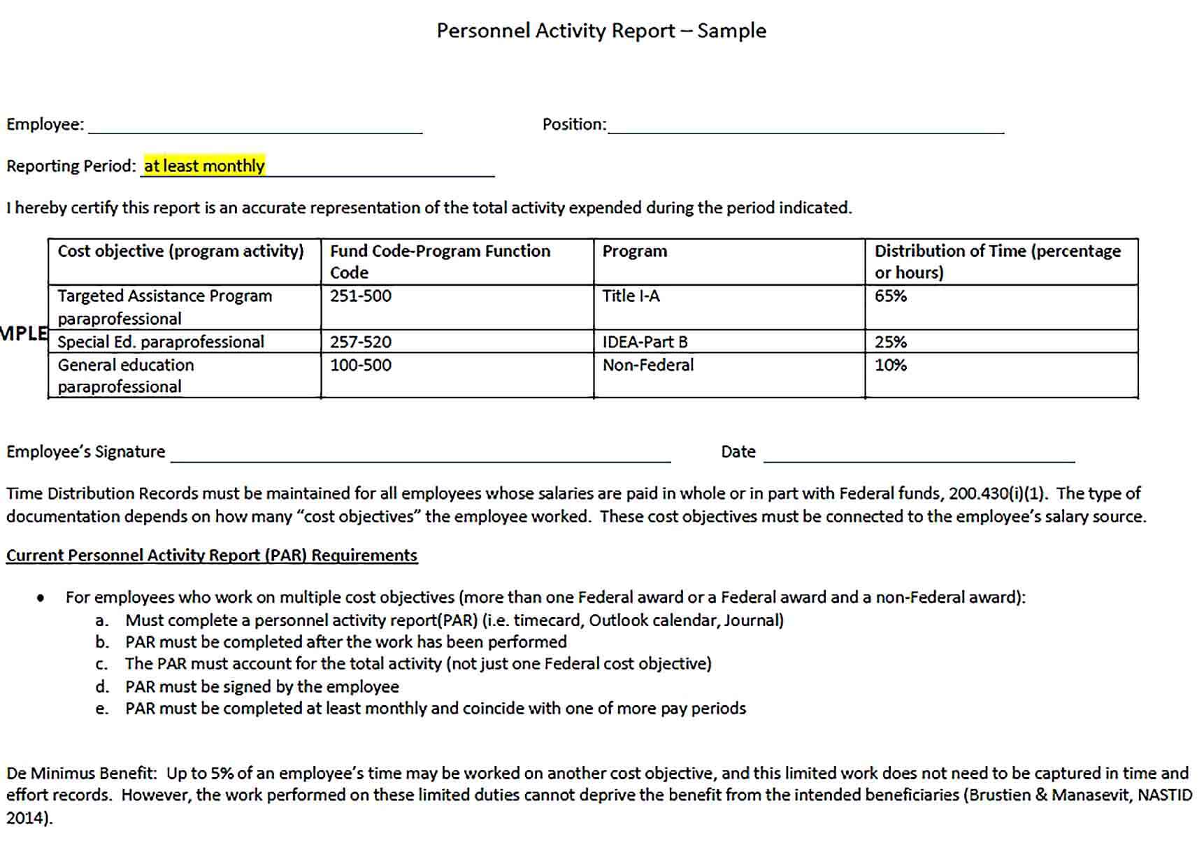 Sample Employee Monthly Activity Report Template