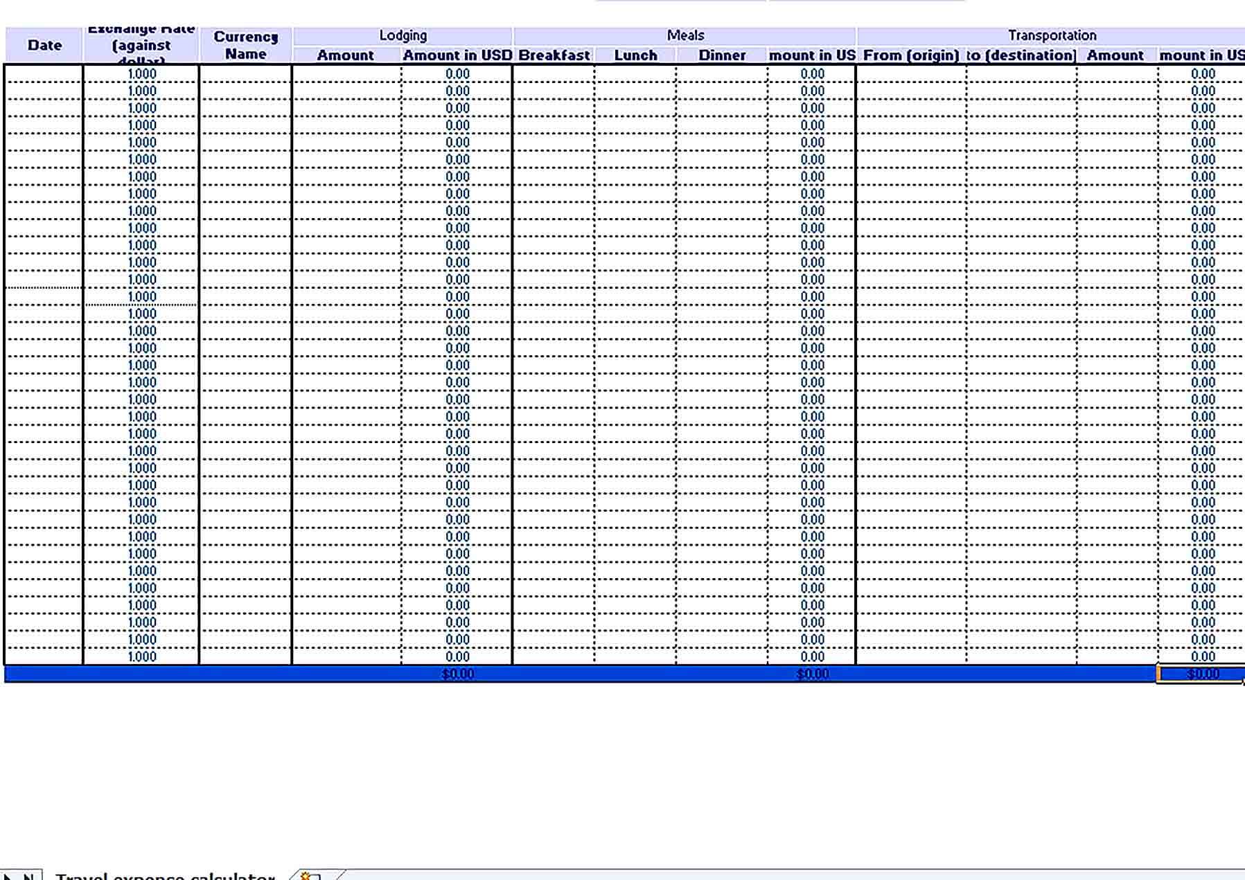 Sample Excel Expense Report Template