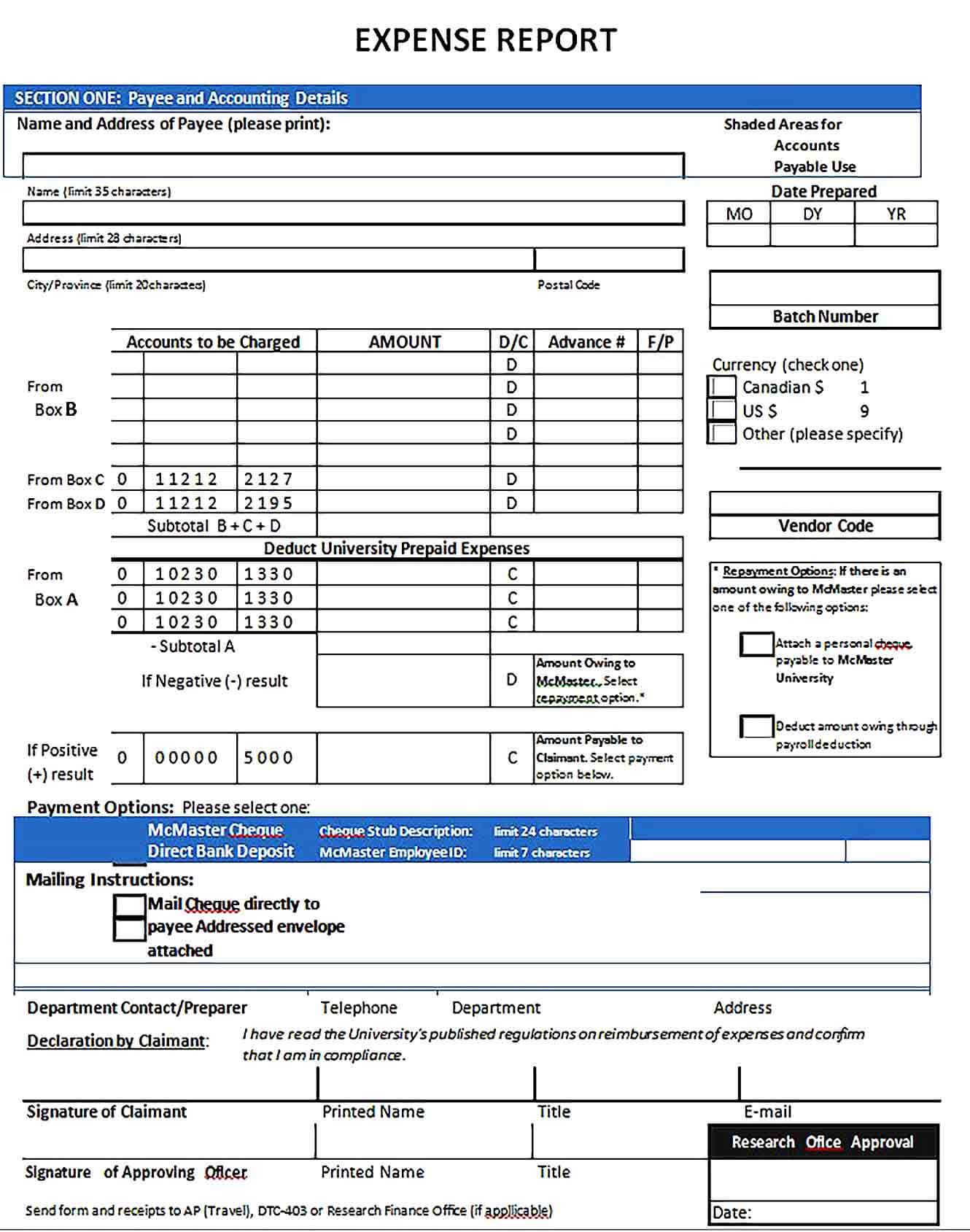 Sample Expense Report Template