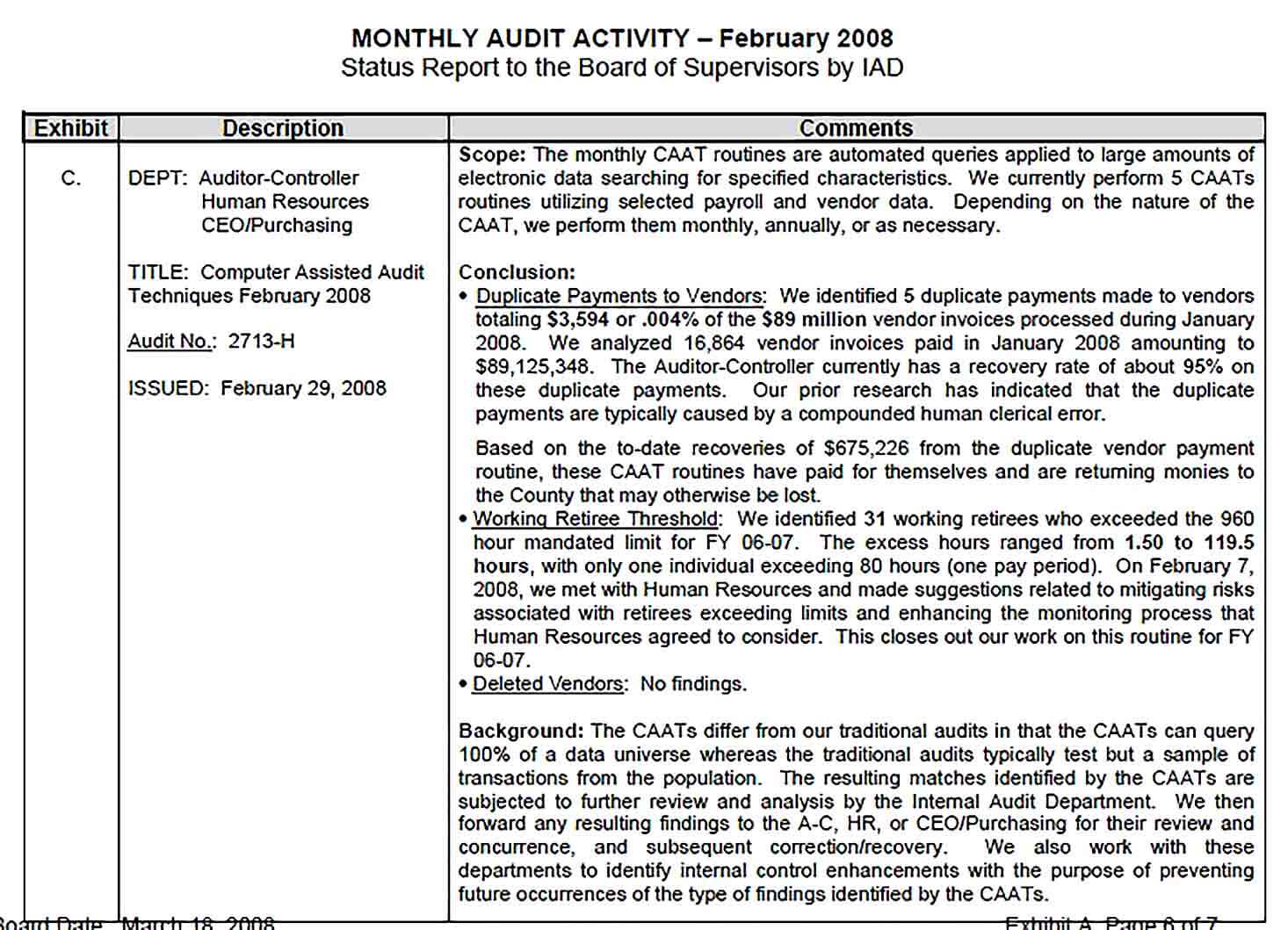 Sample Feb Monthly Audit Report