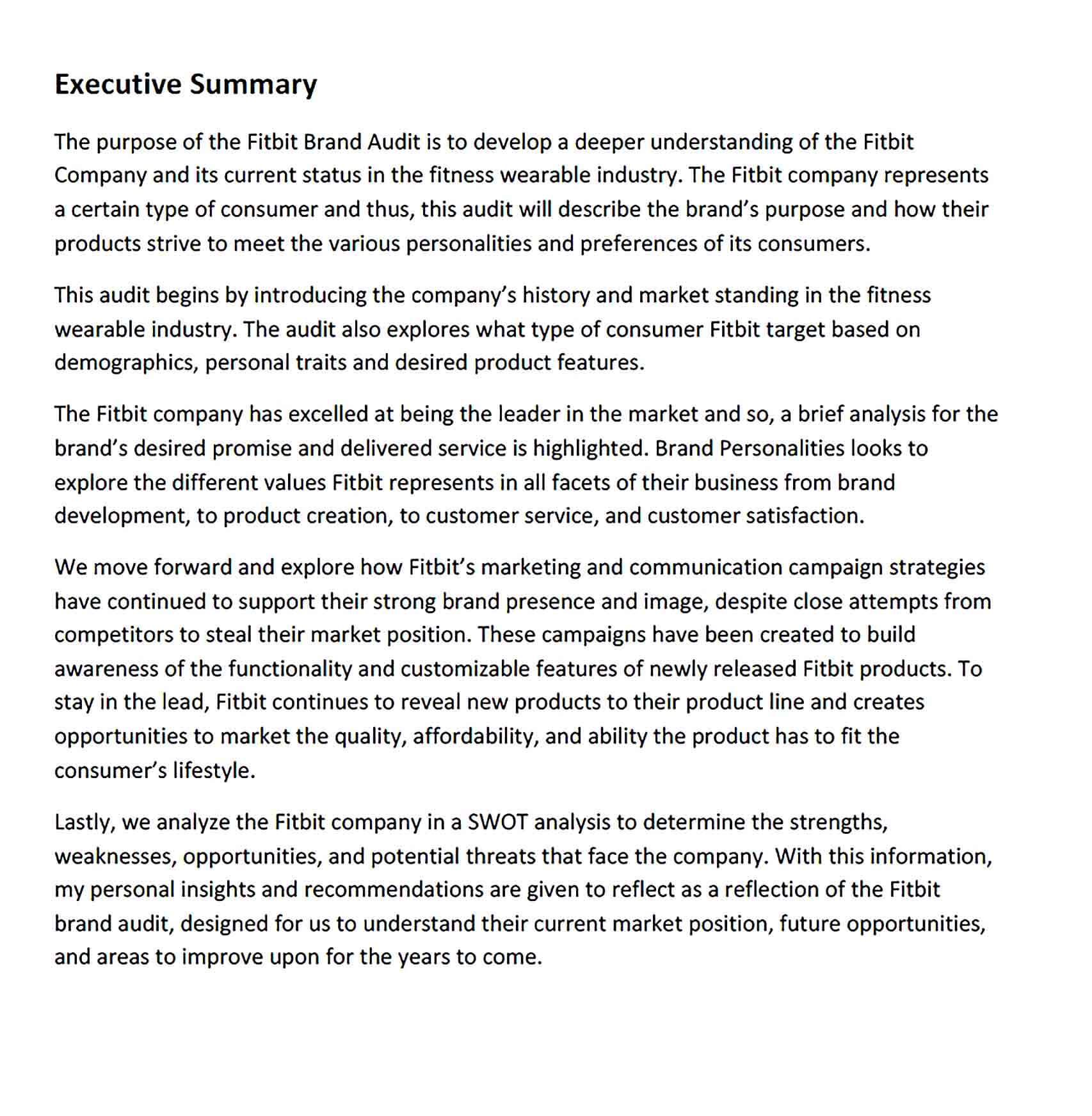 Sample Fitbit Brand Audit Report