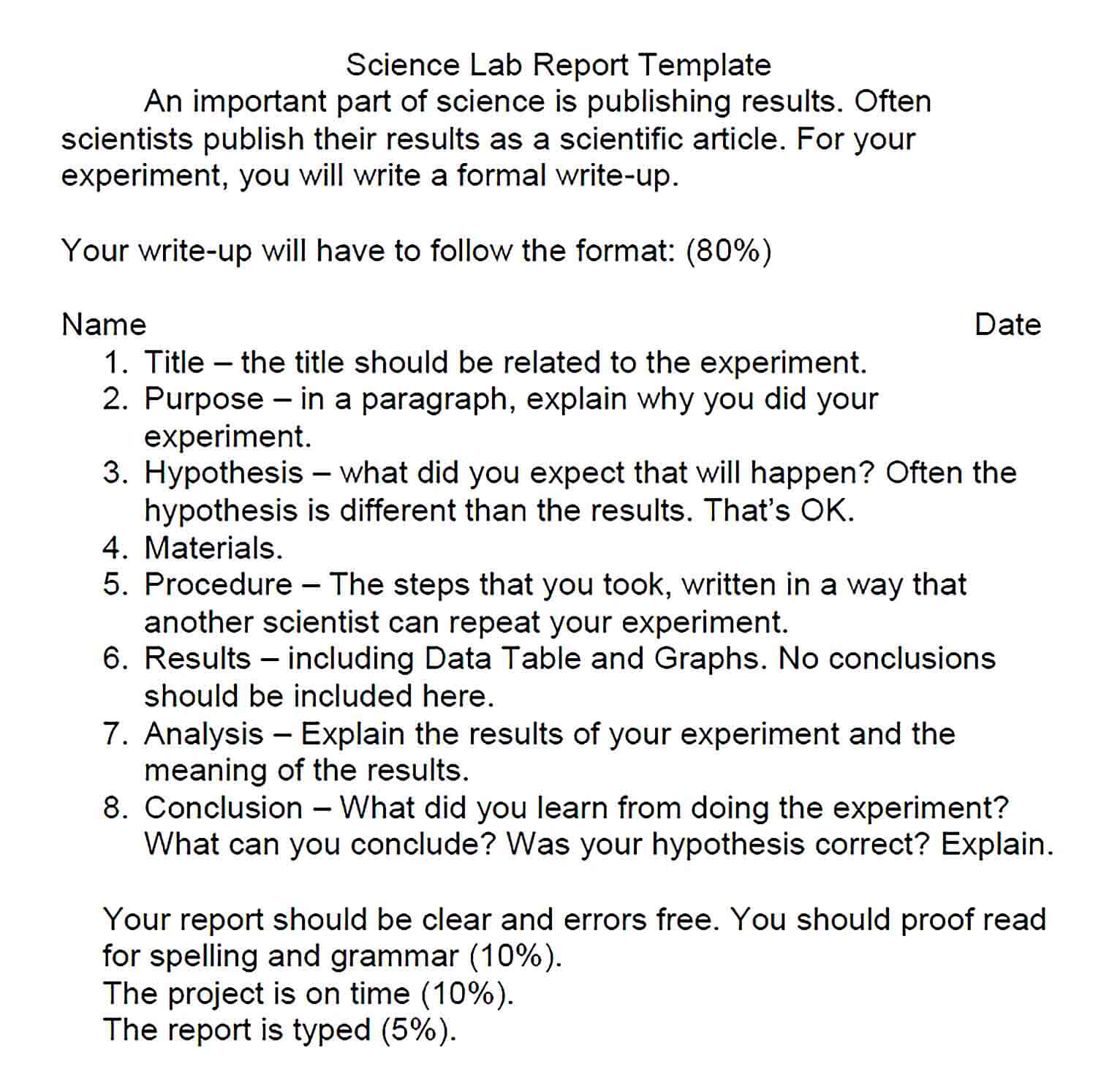 Sample Formal Science Lab Report Template 1