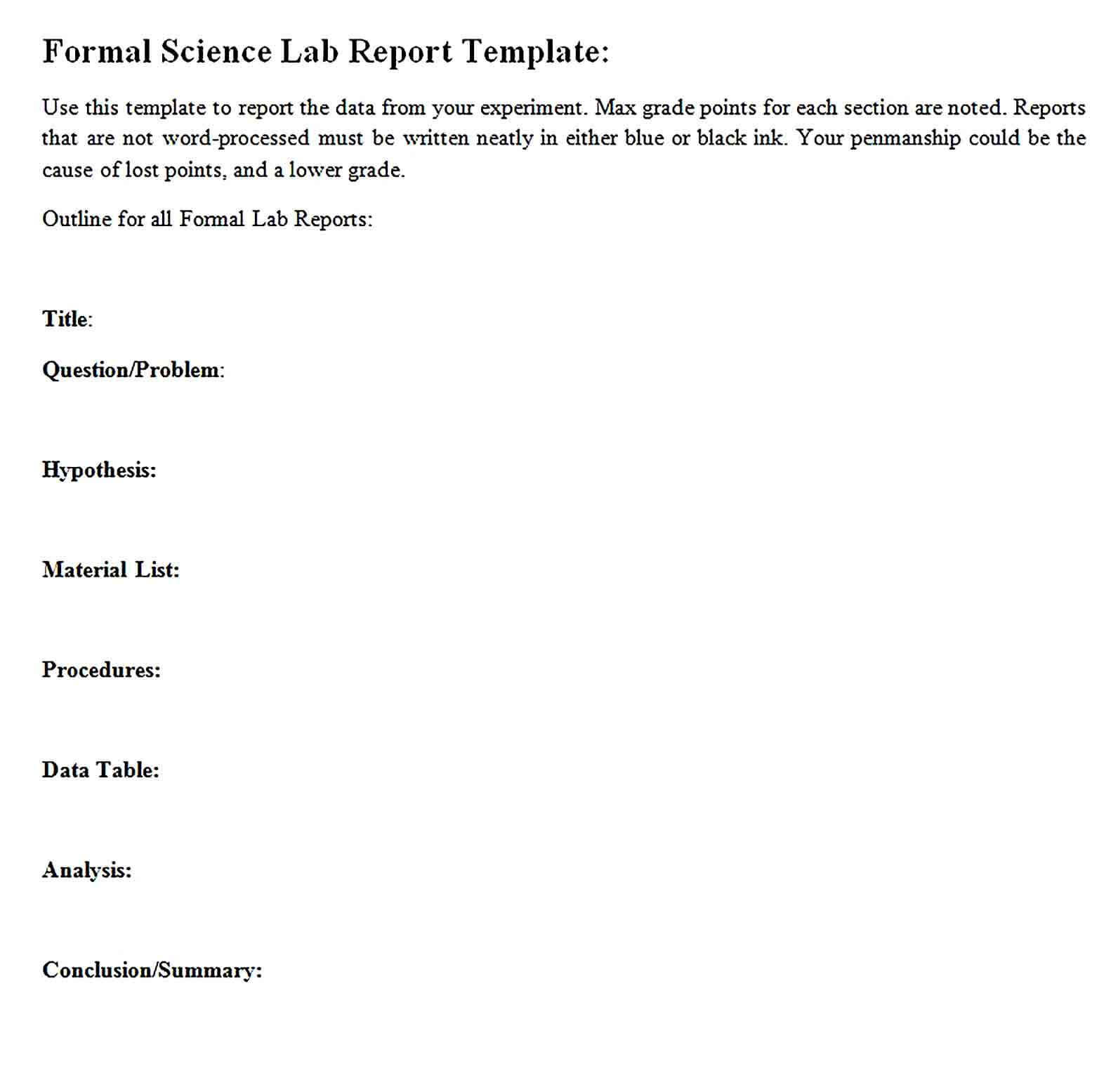 Sample Formal Science Lab Report Template