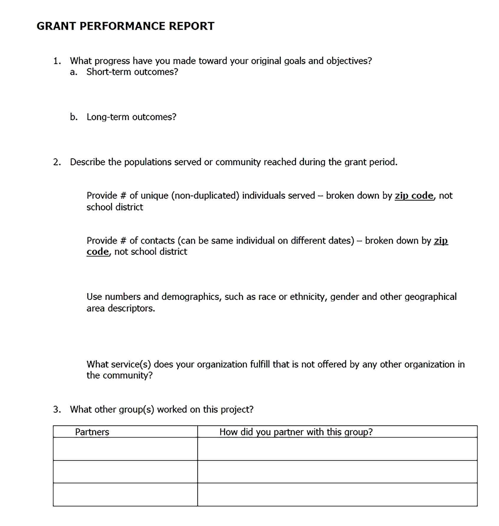 Sample Grant Performance Report
